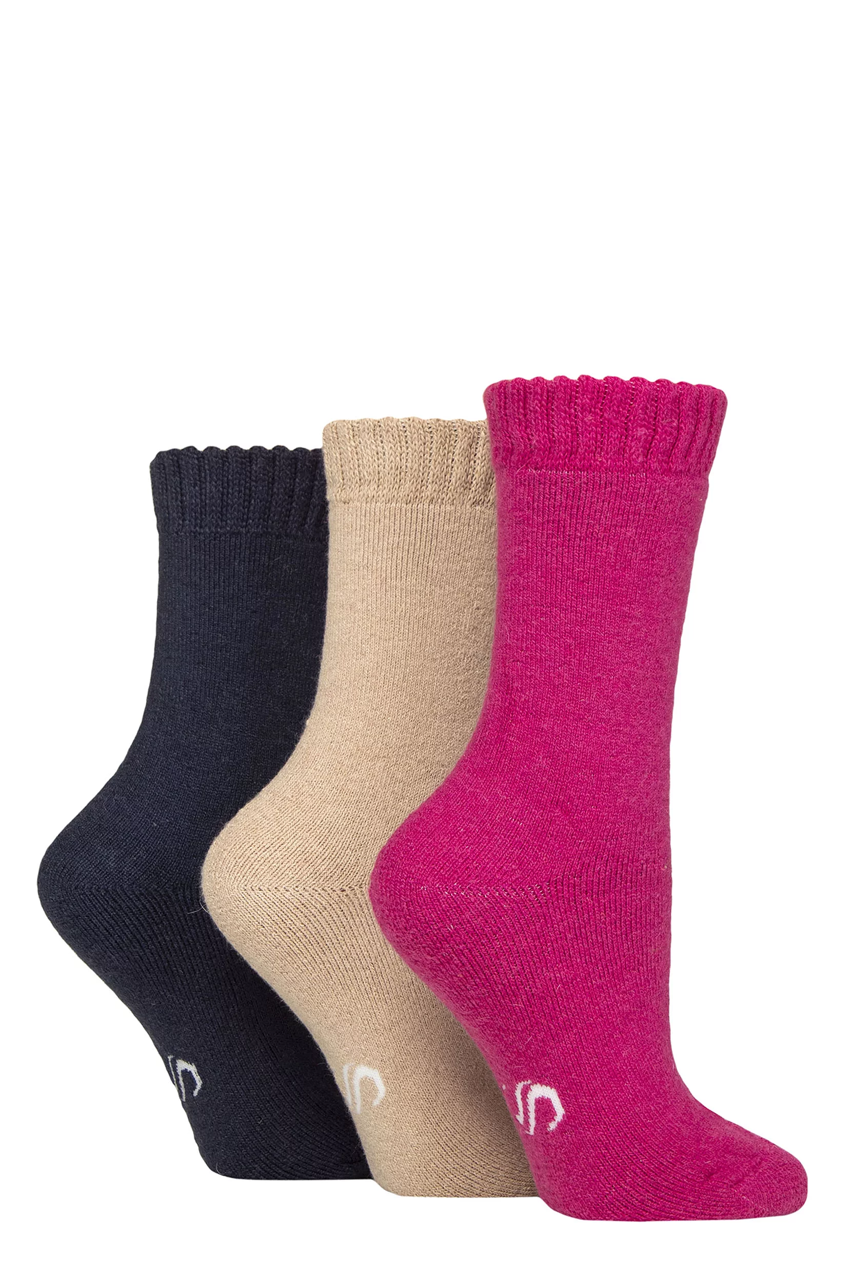 Women's 3 Pair SOCKSHOP Wool Blend Thermal Socks Magenta / Beige / Midnight 4