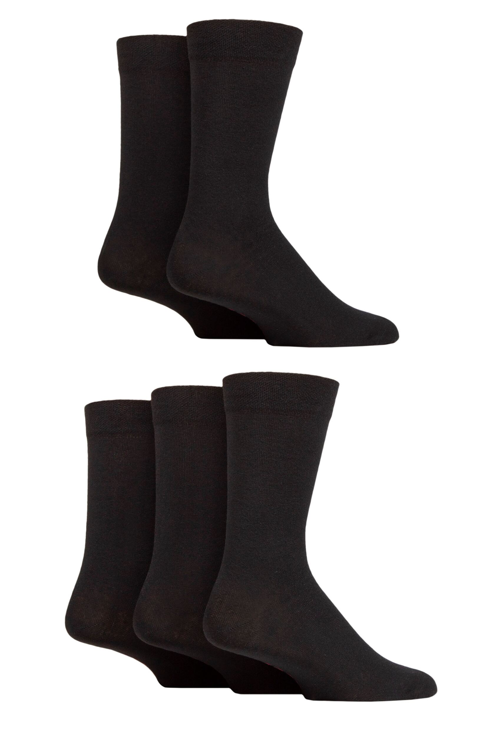 Mens 5 Pair SOCKSHOP Plain and Patterned Cotton Socks with Gentle Grip Tops Black Plain 7-11 Mens