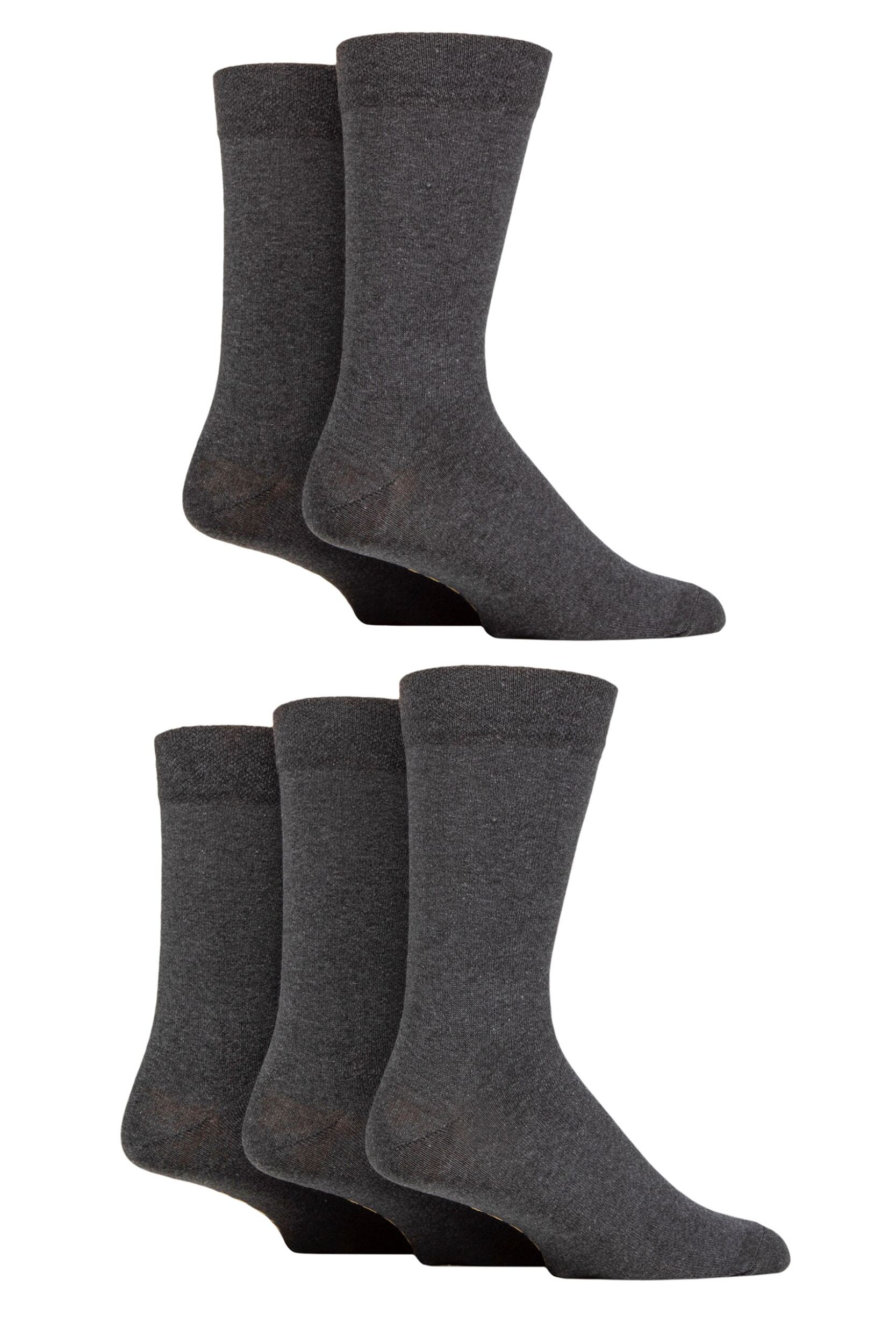Mens 5 Pair SOCKSHOP Plain and Patterned Cotton Socks with Gentle Grip Tops Charcoal Plain 7-11 Mens