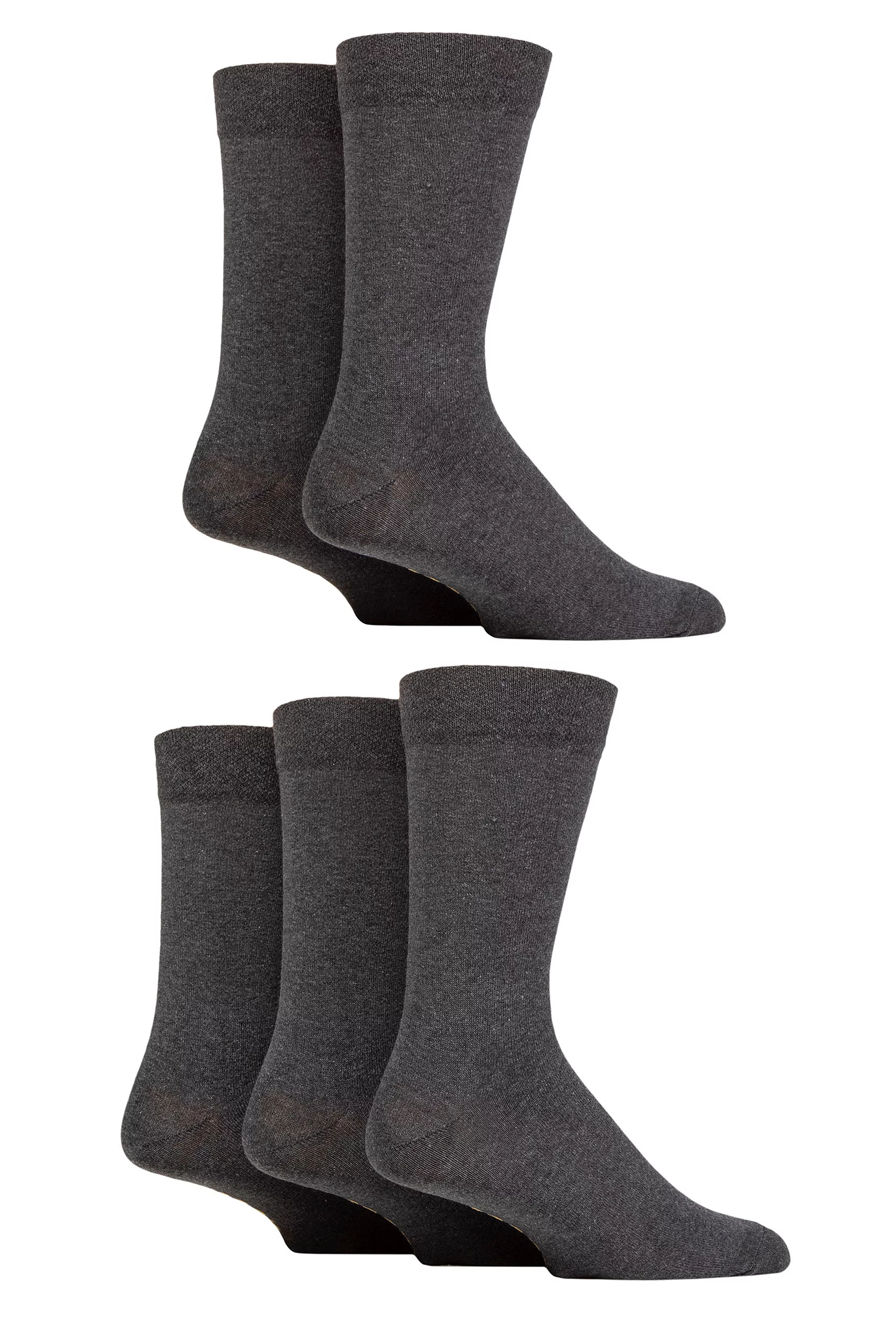 Mens 5 Pair SOCKSHOP Plain and Patterned Cotton Socks with Gentle Grip Tops Charcoal Plain 7-11 Mens