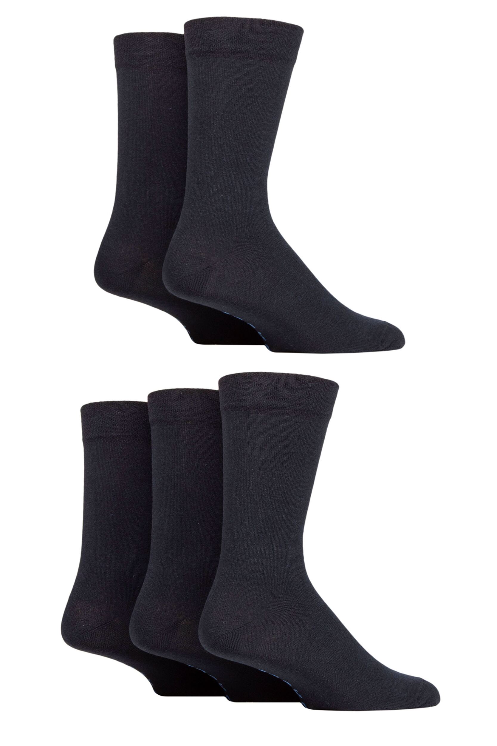 Mens 5 Pair SOCKSHOP Plain and Patterned Cotton Socks with Gentle Grip Tops Navy Plain 7-11 Mens