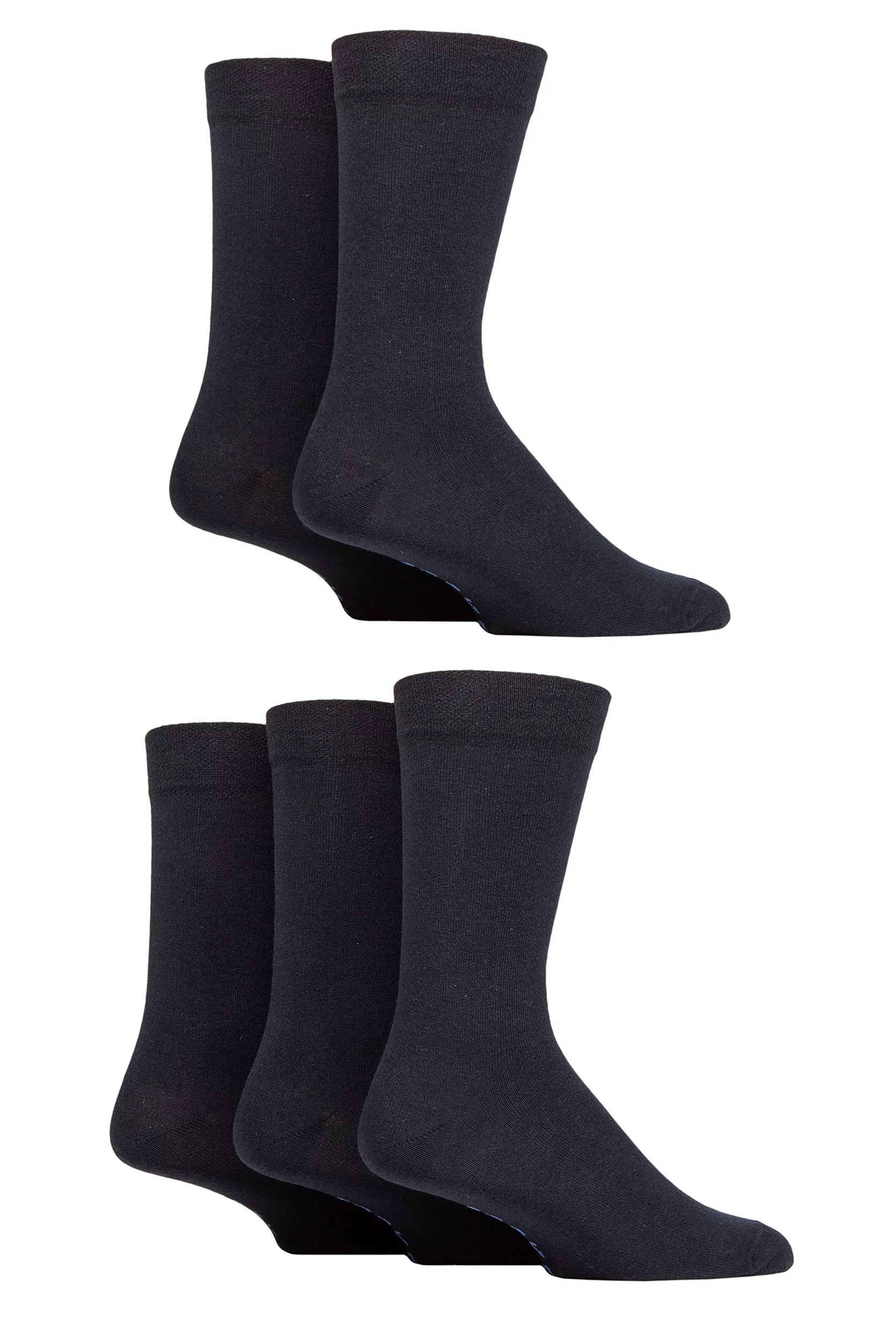 Mens 5 Pair SOCKSHOP Plain and Patterned Cotton Socks with Gentle Grip Tops Navy Plain 7-11 Mens