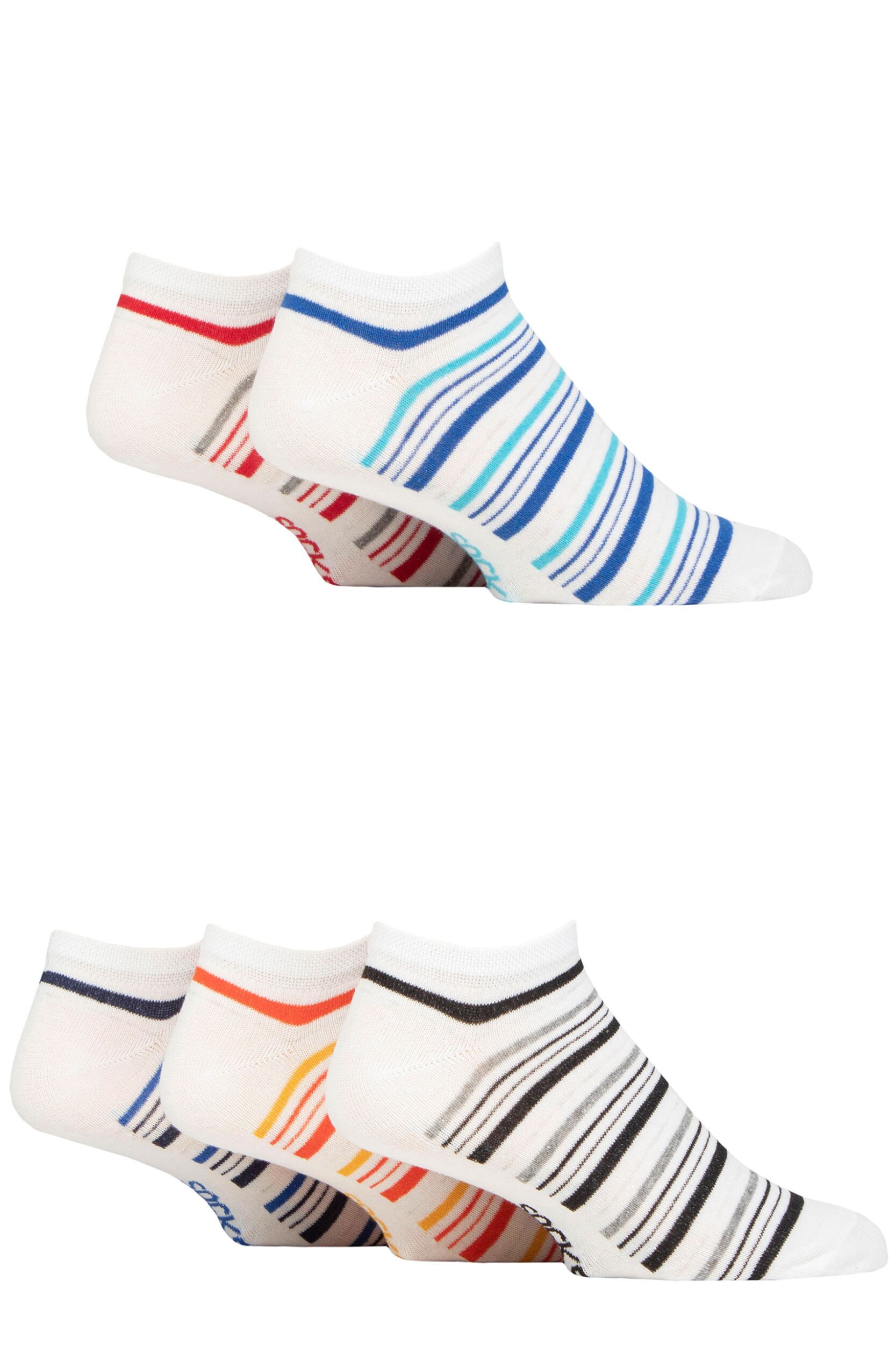 Mens 5 Pair SOCKSHOP Plain Regenerated Eco-Cotton Striped Trainer Socks White Stripe 7-11