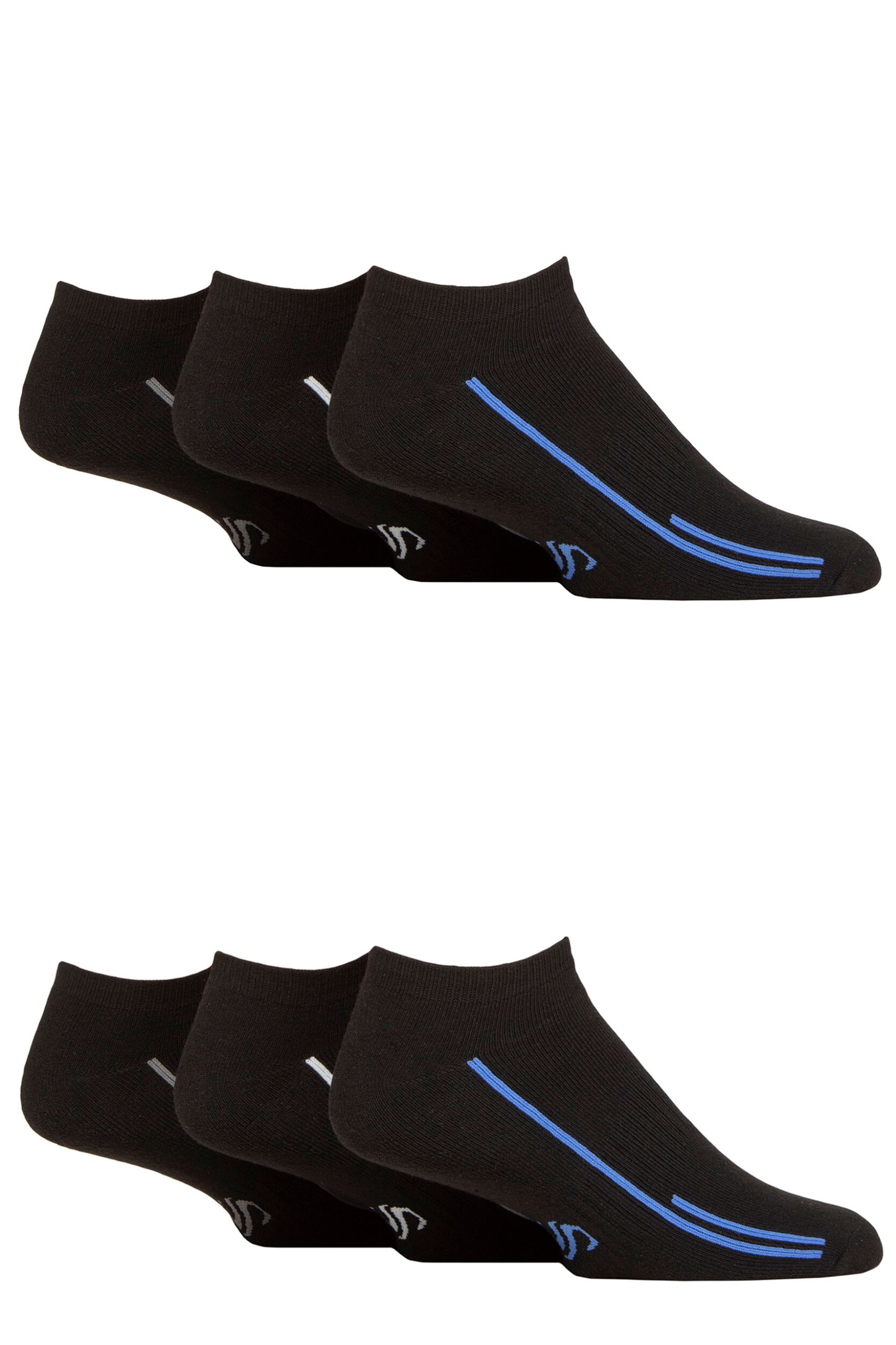 Mens 6 Pair SOCKSHOP Performance Sport Cushioned Trainer Socks Black 7-11 Mens