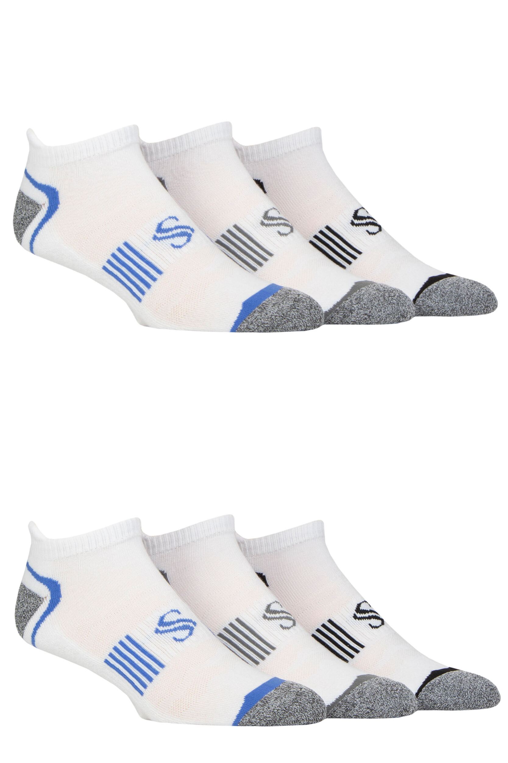 Mens 6 Pair SOCKSHOP Performance Sport Tech Half Cushioned Trainer Socks White 7-11 Mens