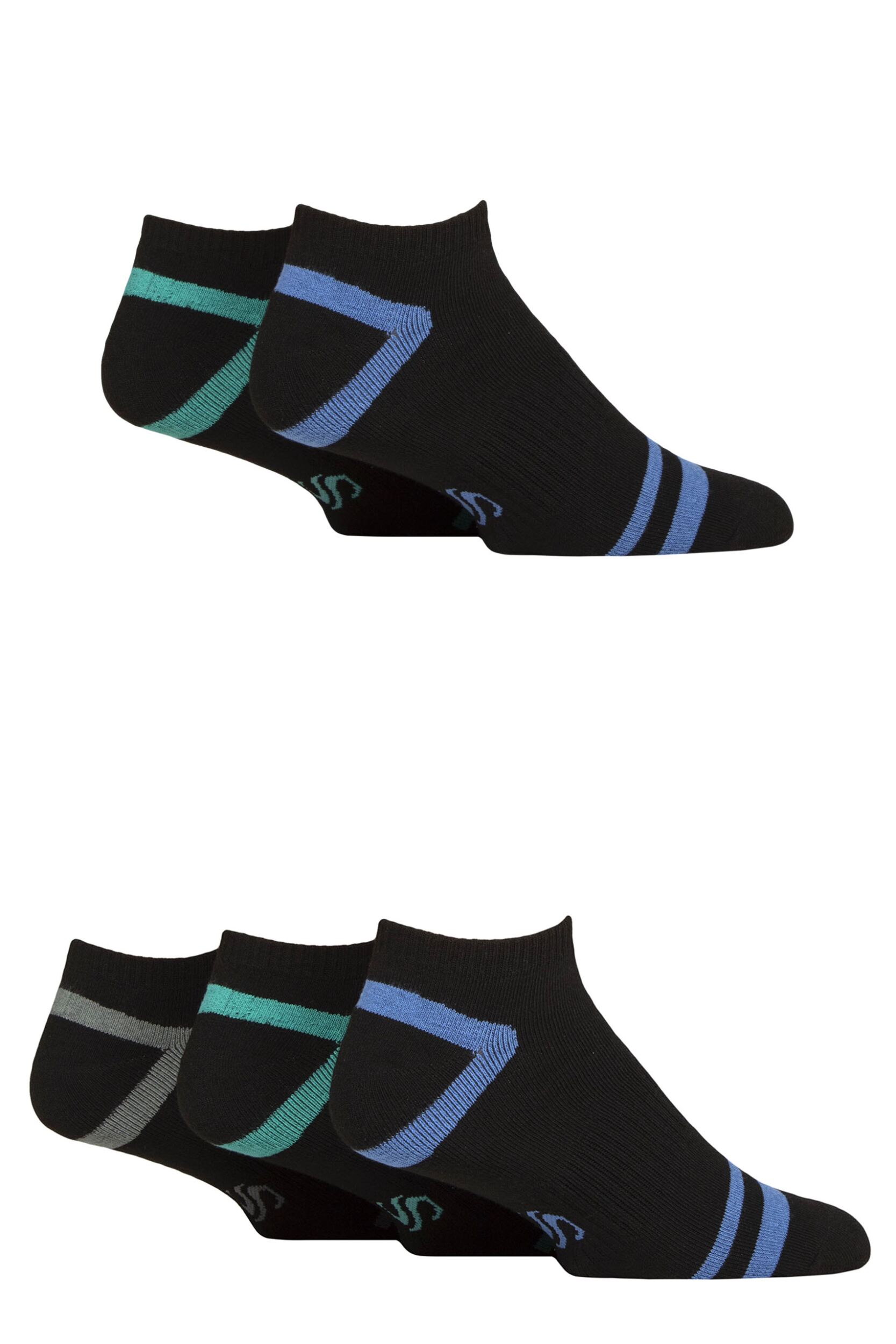 Mens 5 Pair SOCKSHOP Sport Performance Trainer Socks Black 7-11 Mens