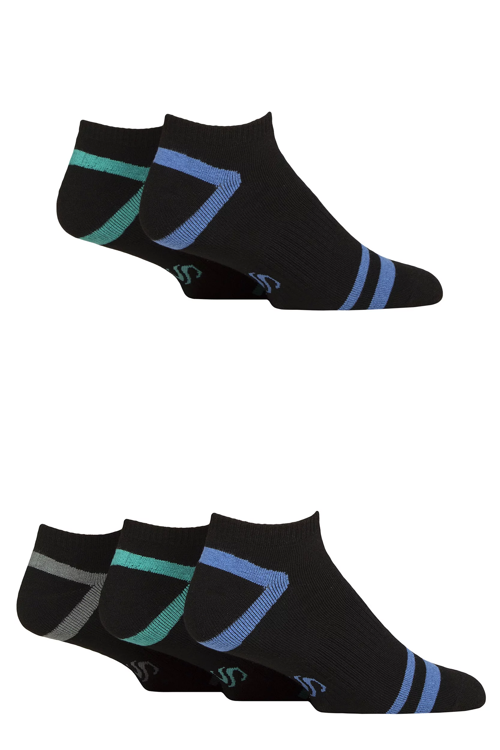 Mens 5 Pair SOCKSHOP Sport Performance Trainer Socks Black 7-11 Mens