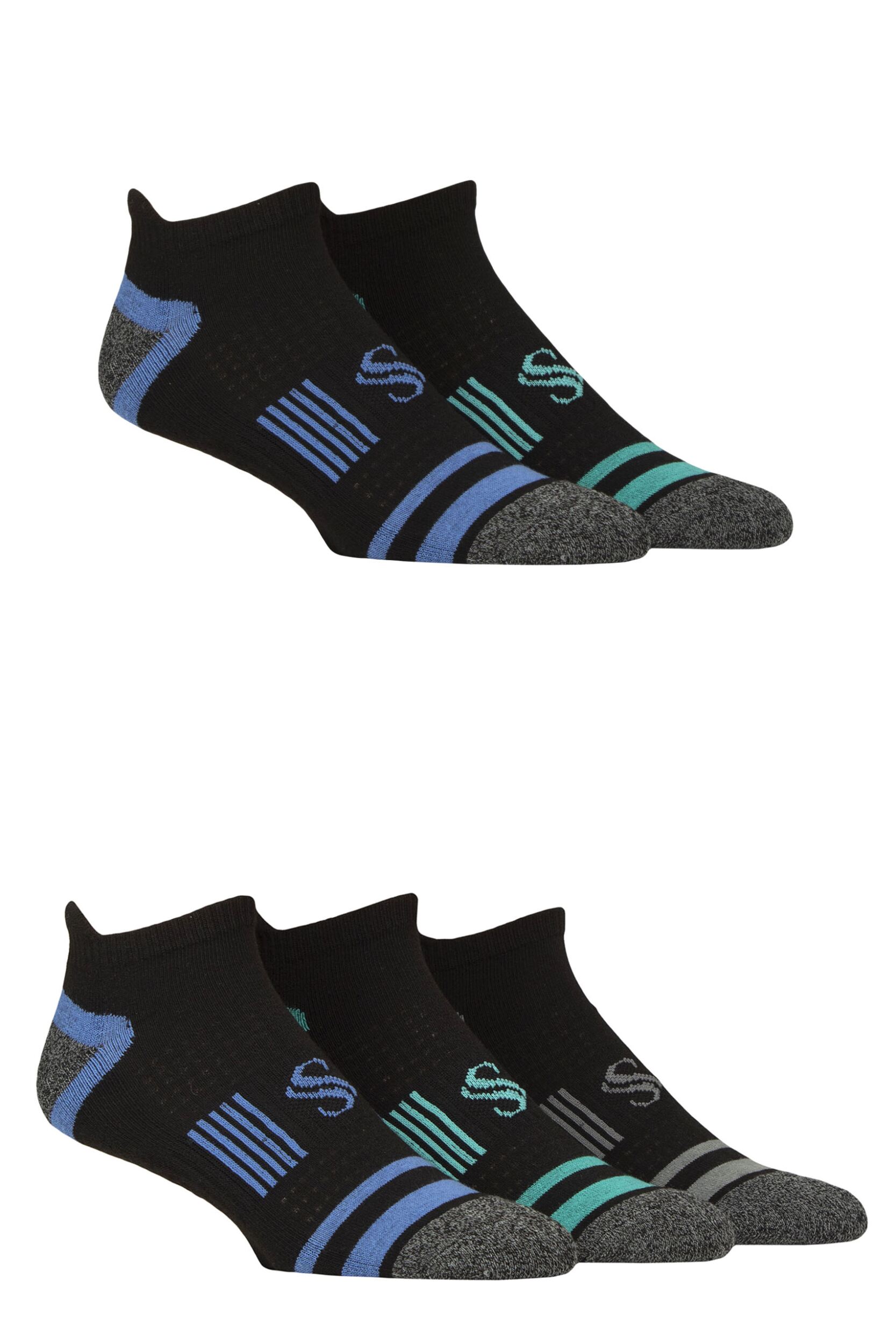 Mens 5 Pair SOCKSHOP Sport Performance Technical Socks Black 7-11 Mens