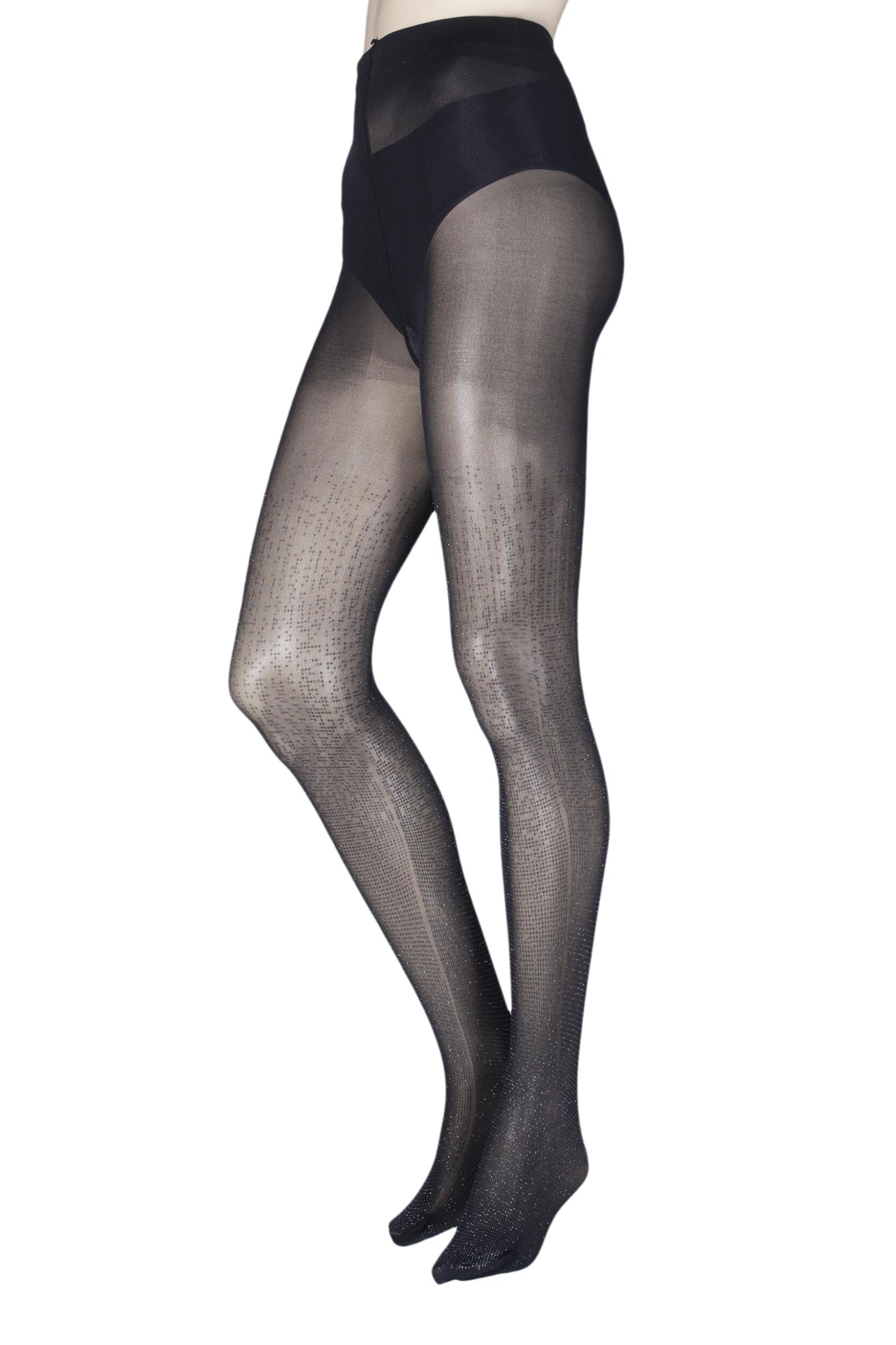 1 Pair Black Socrate Glitter Stripe Tights Ladies Small/Medium - Trasparenze