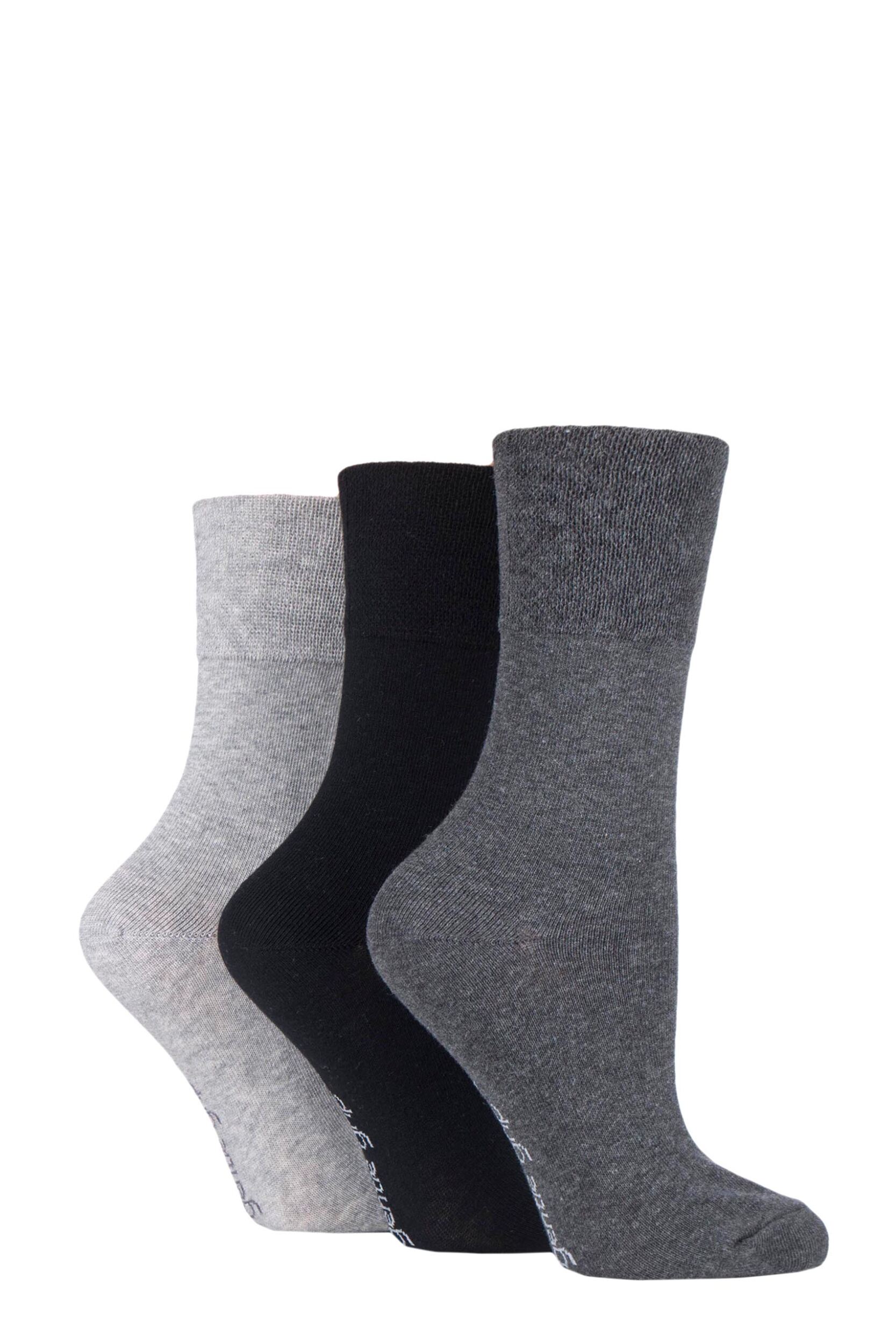 Kids 3 Pair Gentle Grip Plain Cotton Socks Black / Grey 12.5-3.5
