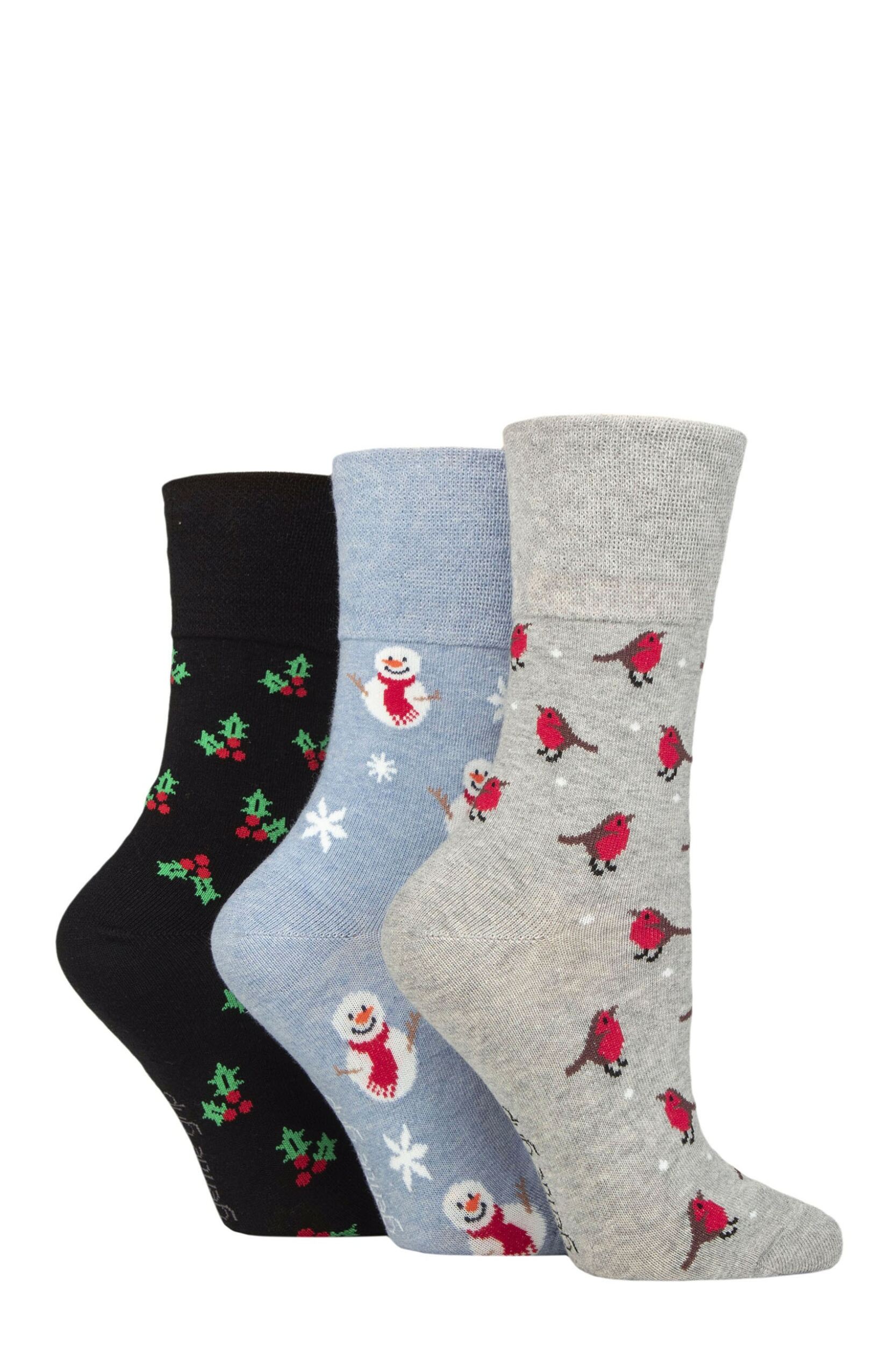 Image of Women's 3 Pair SOCKSHOP Gentle Grip Cotton Christmas Socks Noel 4-8