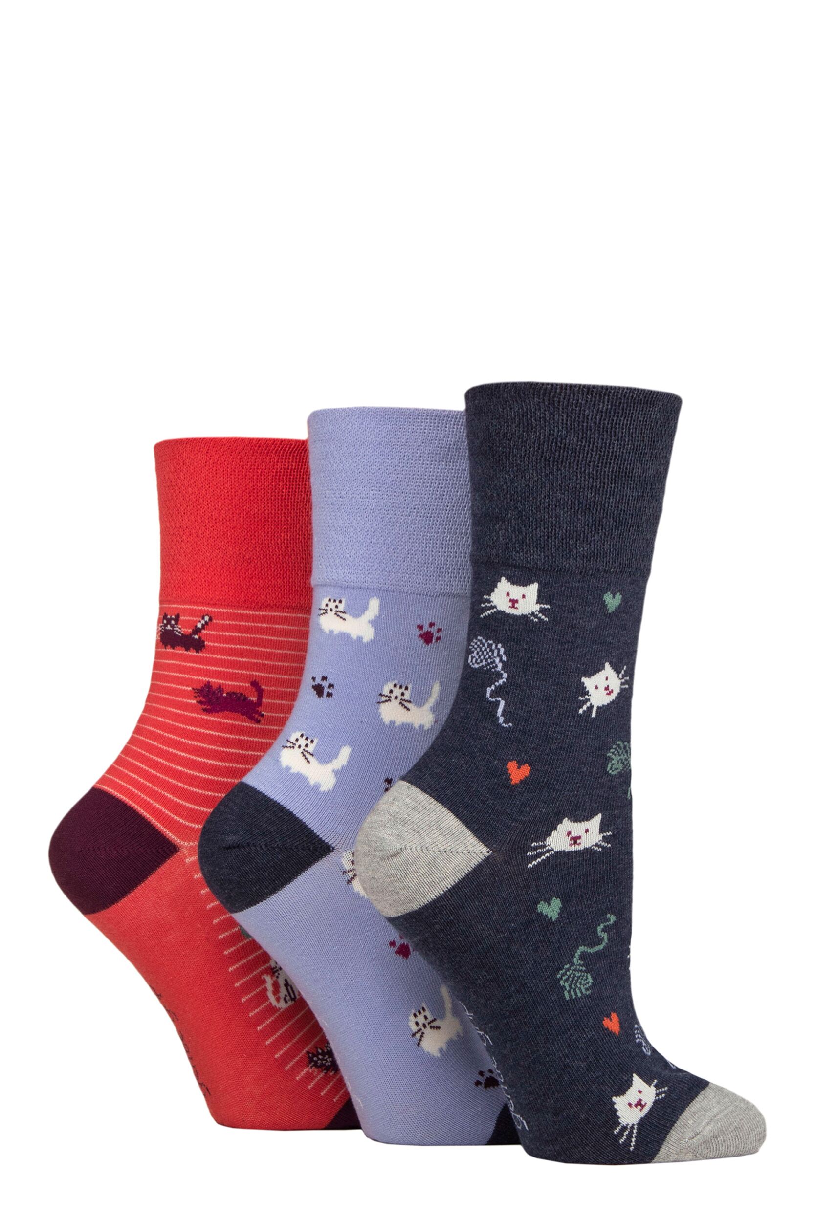 Women’s 3 Pair Gentle Grip Fun Feet Socks I’m a Cat Person 4-8 Ladies