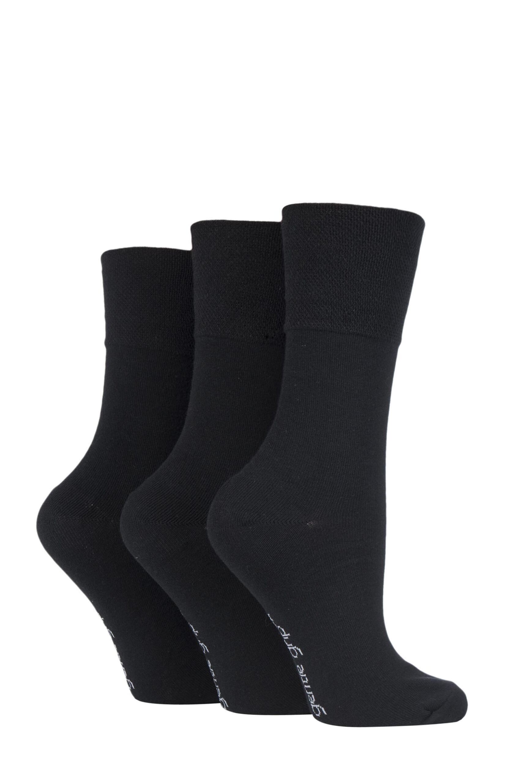 Image of 3 Pair Black Plain Cotton Socks Ladies 4-8 Ladies - Gentle Grip