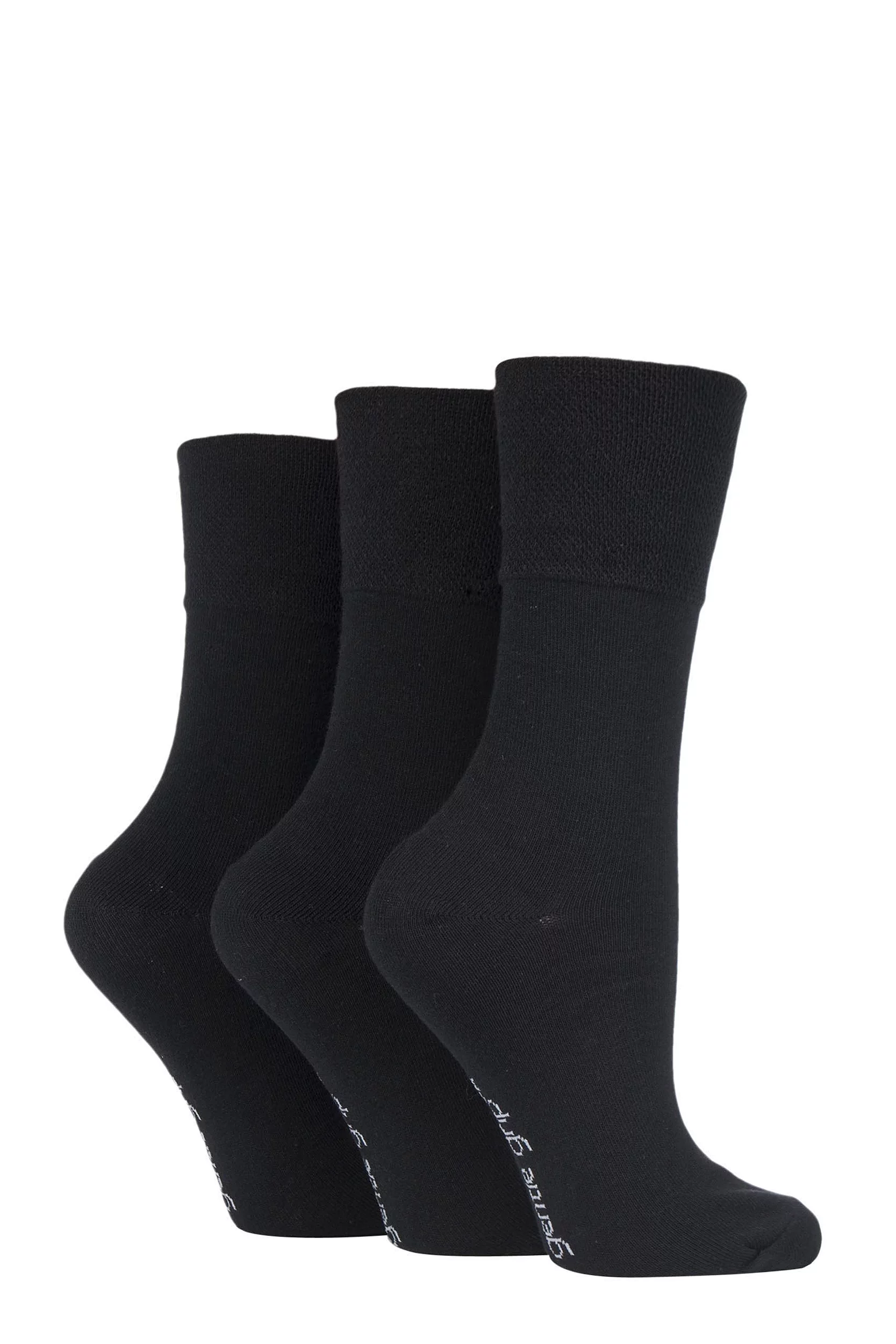 3 Pair Black Plain Cotton Socks Ladies 4-8 Ladies - Gentle Grip