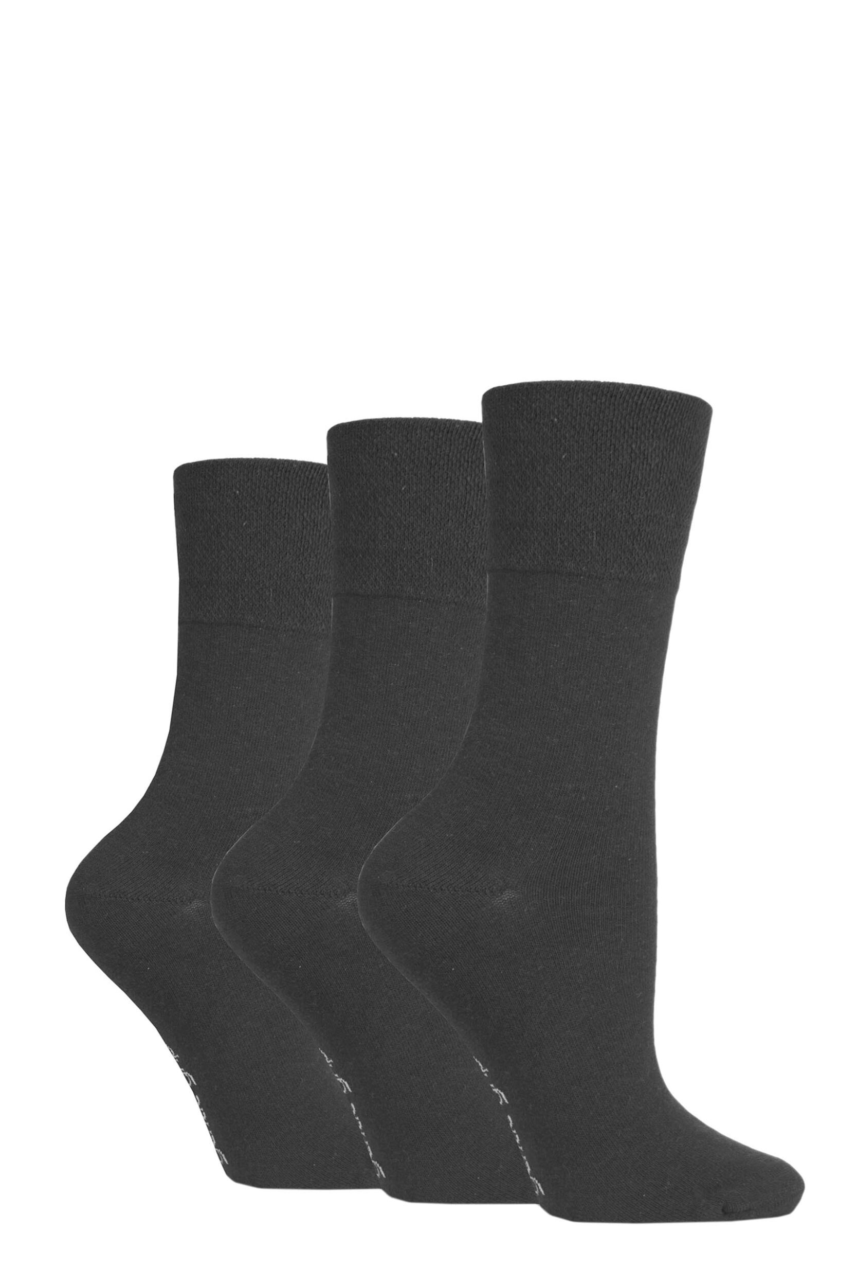 Image of Women's 3 Pair Gentle Grip Plain Cotton Socks Charcoal 4-8 Ladies