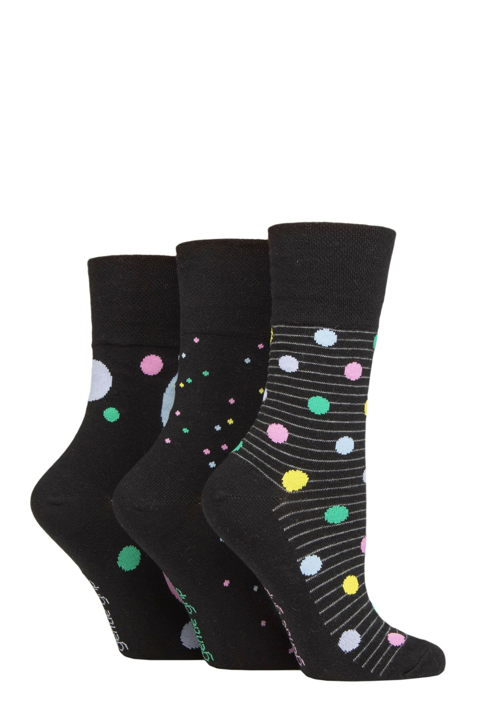 Women's 3 Pair Gentle Grip Colourburst Socks Pastel Shower 4-8