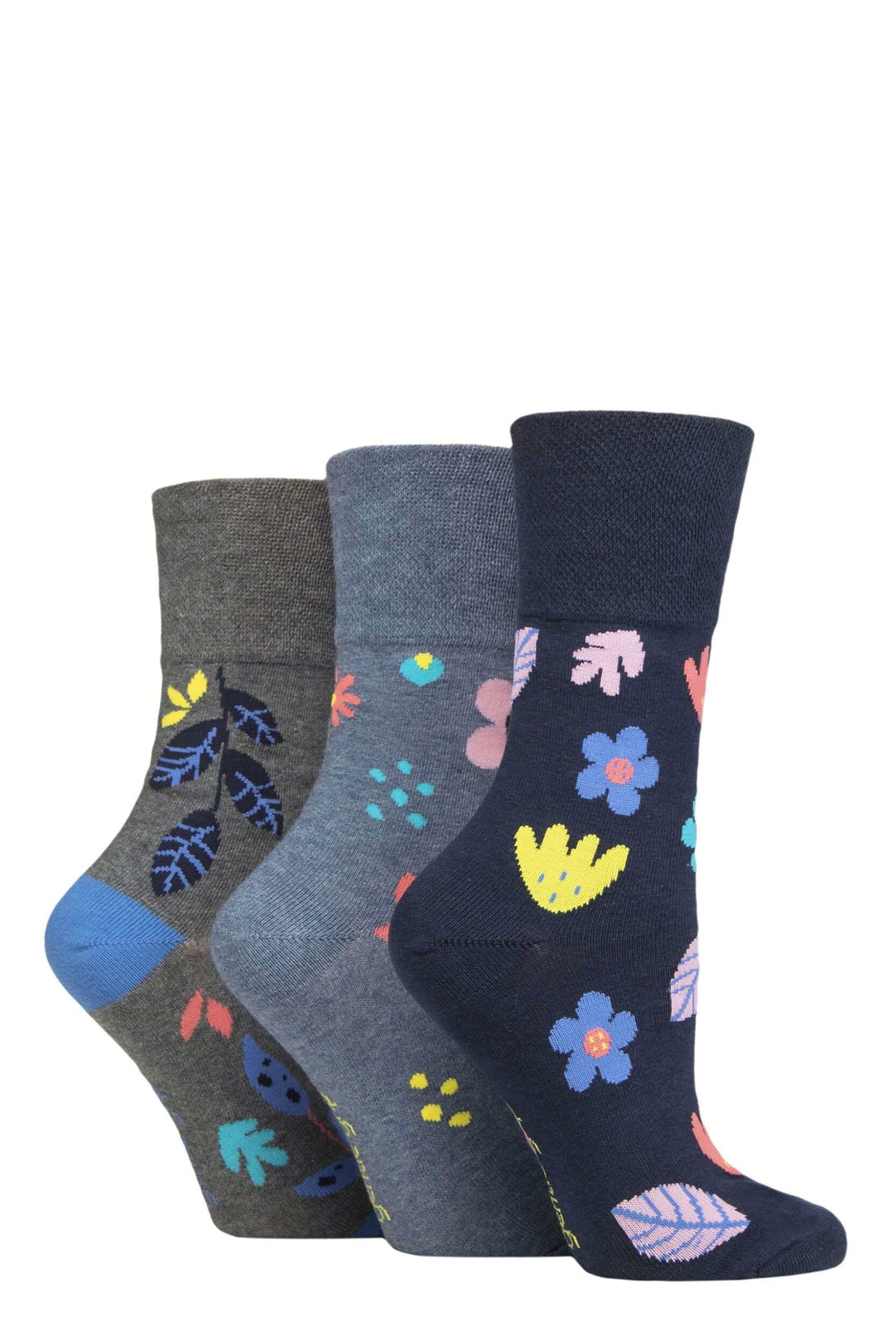Women's 3 Pair Gentle Grip Colourburst Socks Floral Pop 4-8