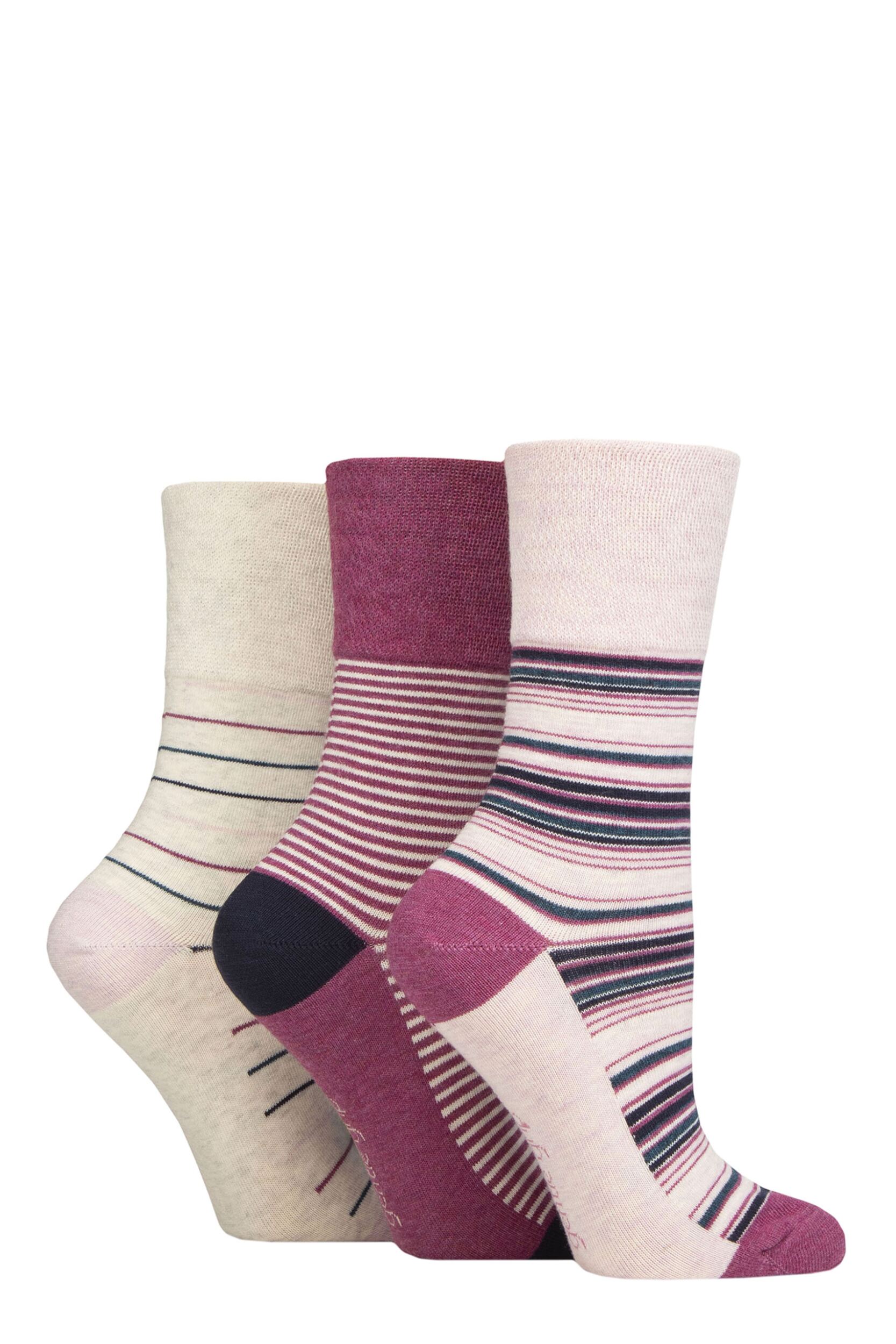 Women's 3 Pair Gentle Grip Cotton Patterned and Striped Socks Embrace Mixed Stripe 4-8