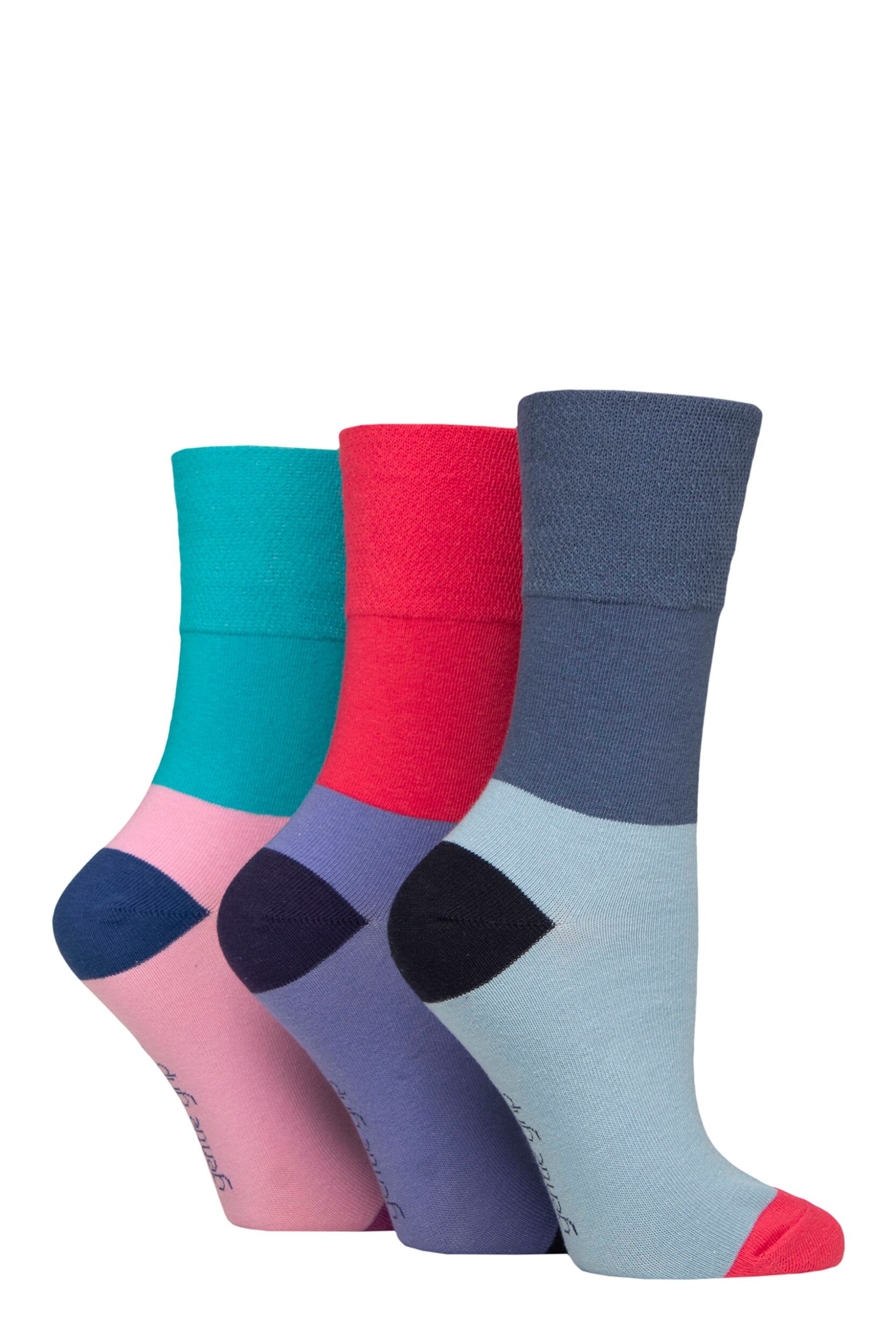 Women's 3 Pair Gentle Grip Colourburst Socks Coral / Turquoise / Cornflower 4-8