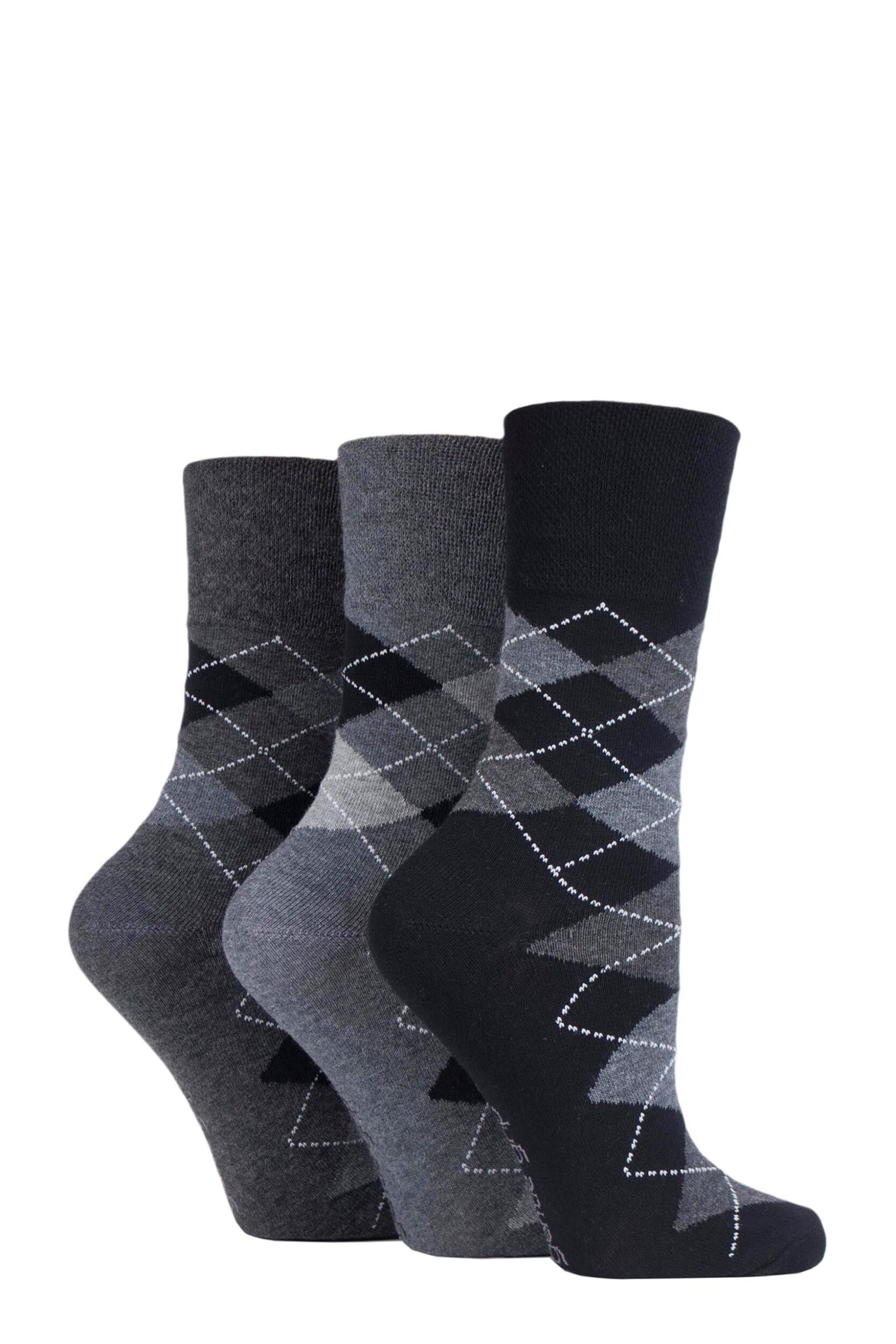 Women's 3 Pair Gentle Grip Argyle Patterned Cotton Socks Argyle Tonal 4-8 Ladies