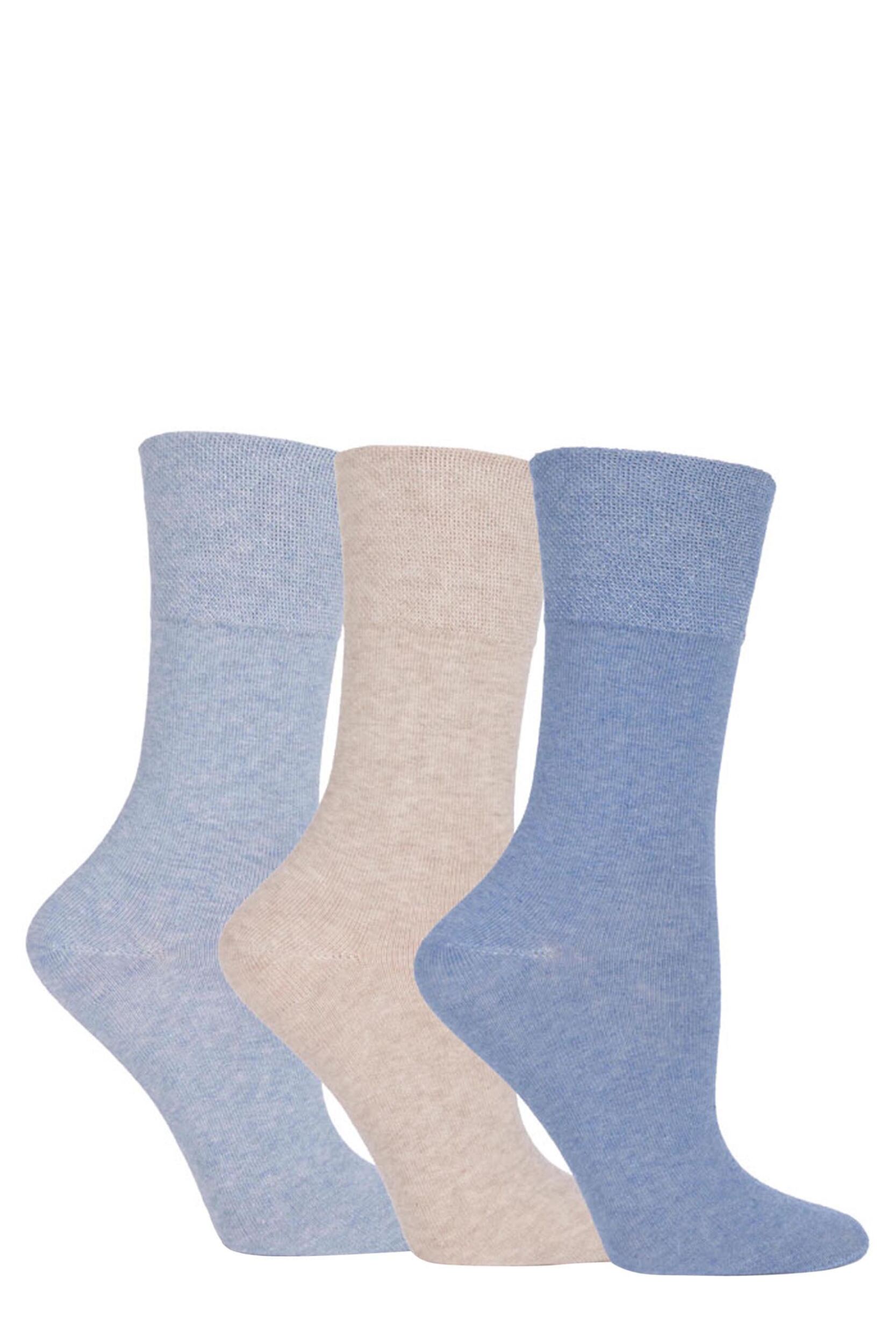 Women's 3 Pair Gentle Grip Eva Plain Cotton Socks Denim 4-8 Ladies