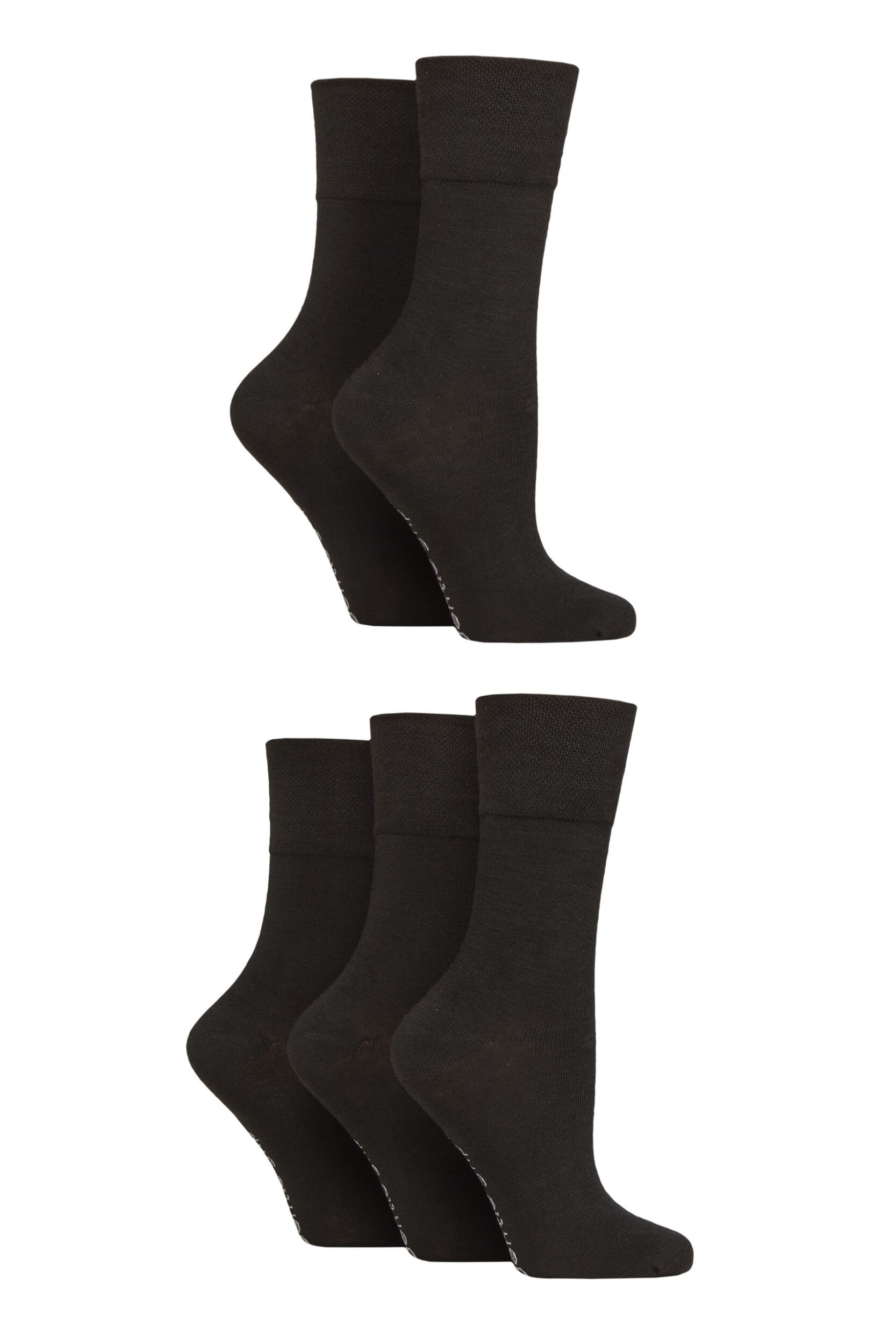 Women's 5 Pair SOCKSHOP Gentle Grip Dry Comfort Plain Socks Black 4