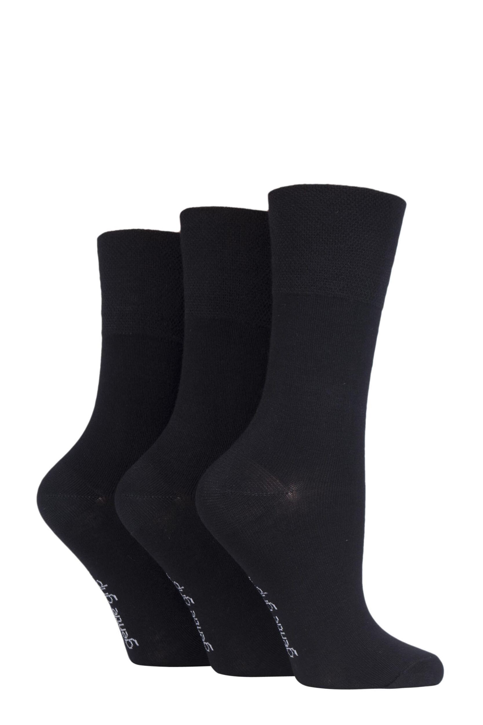 3 Pair Black Plain Bamboo Socks Ladies 4-8 Ladies - Gentle Grip