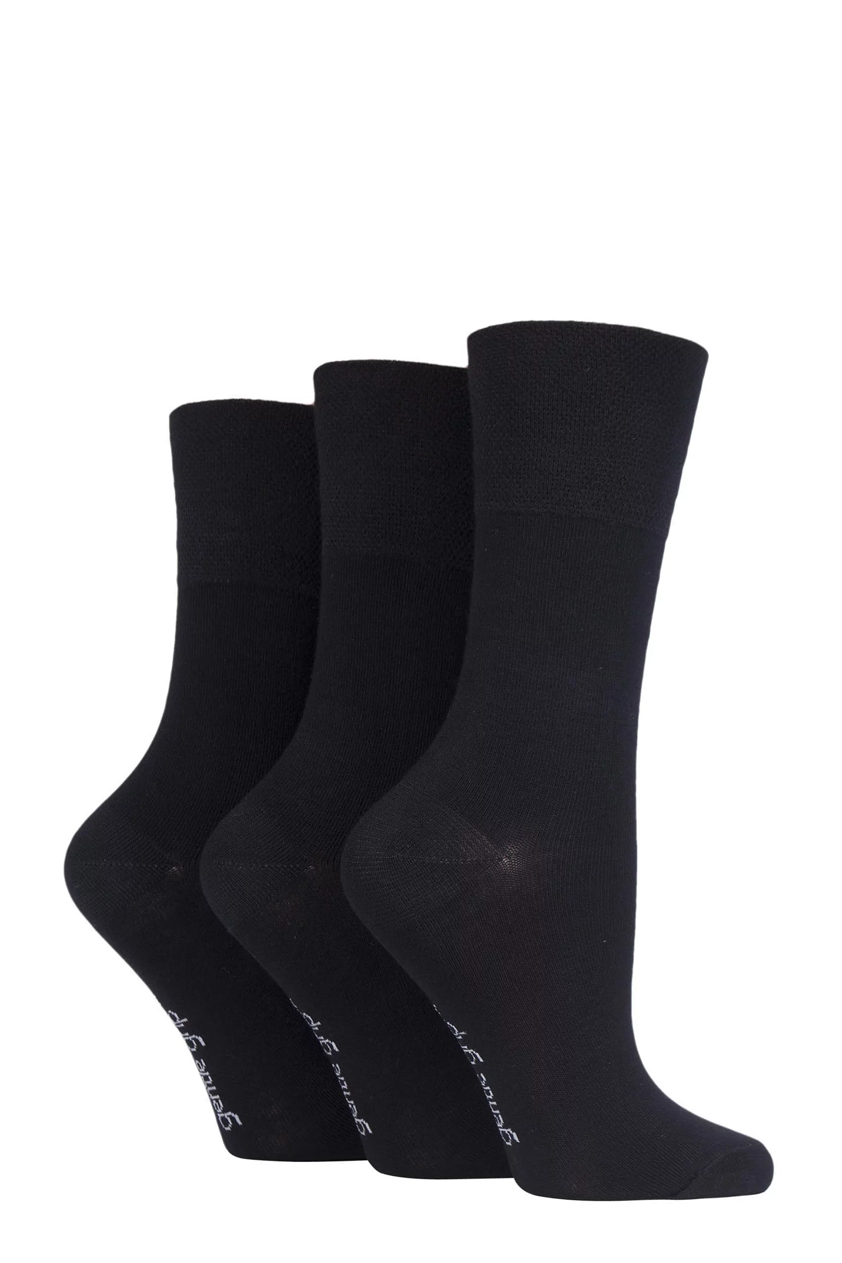 3 Pair Black Plain Bamboo Socks Ladies 4-8 Ladies - Gentle Grip