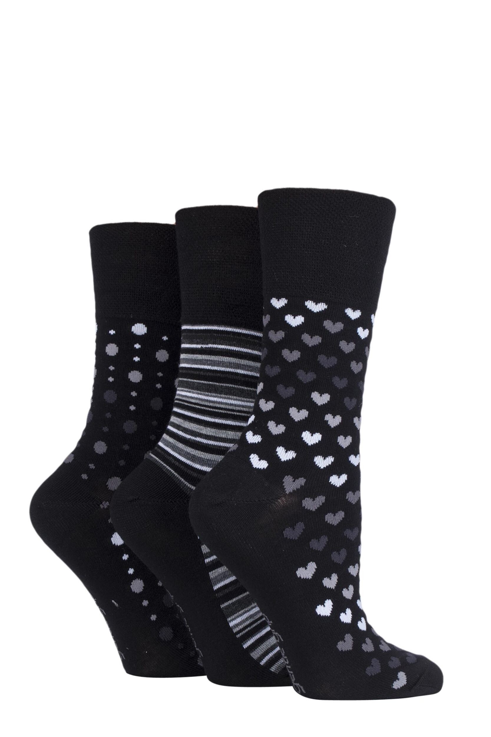 Women's 3 Pair Gentle Grip Patterned Bamboo Socks Mono 4-8 Ladies