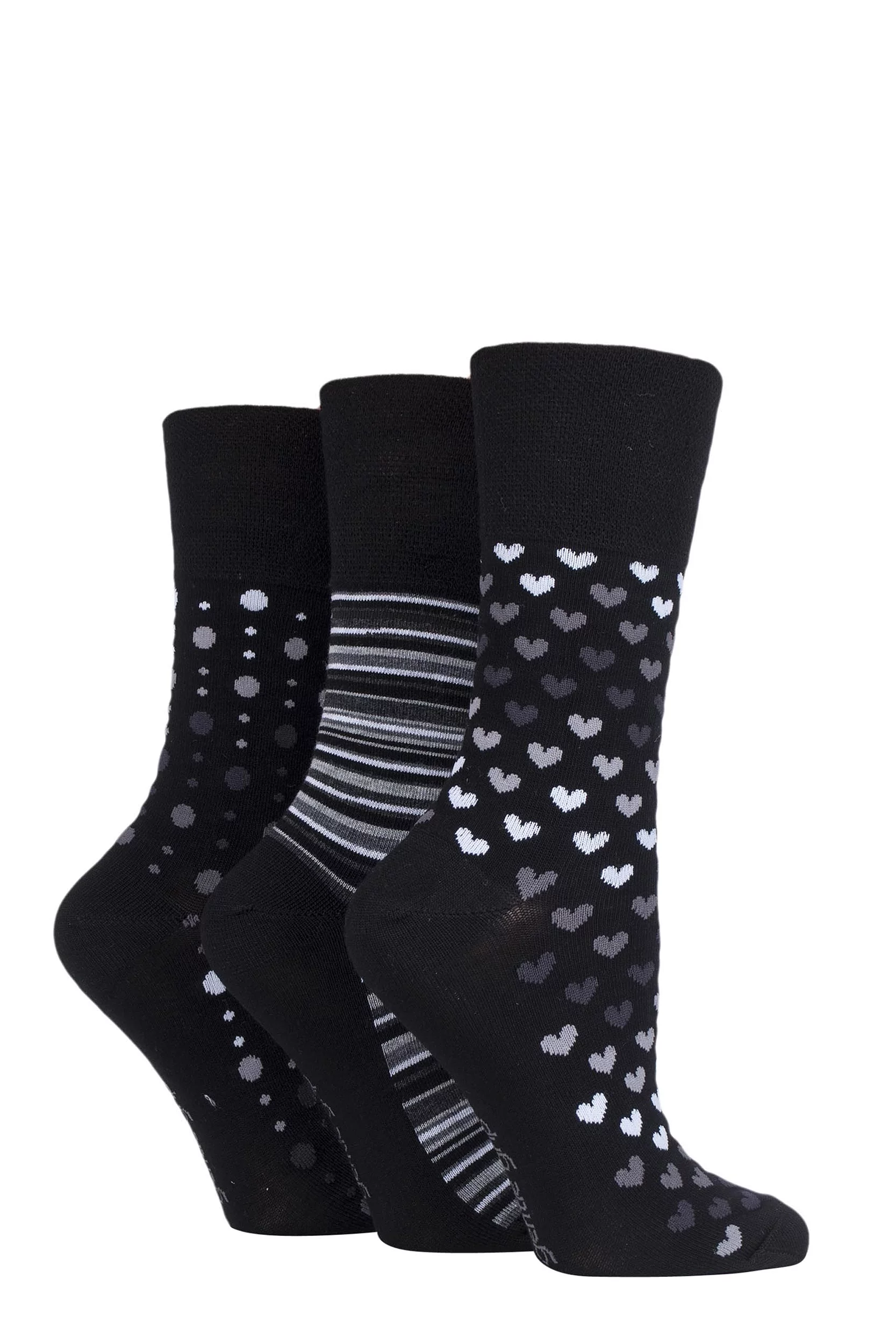 Women's 3 Pair Gentle Grip Patterned Bamboo Socks Mono 4-8 Ladies