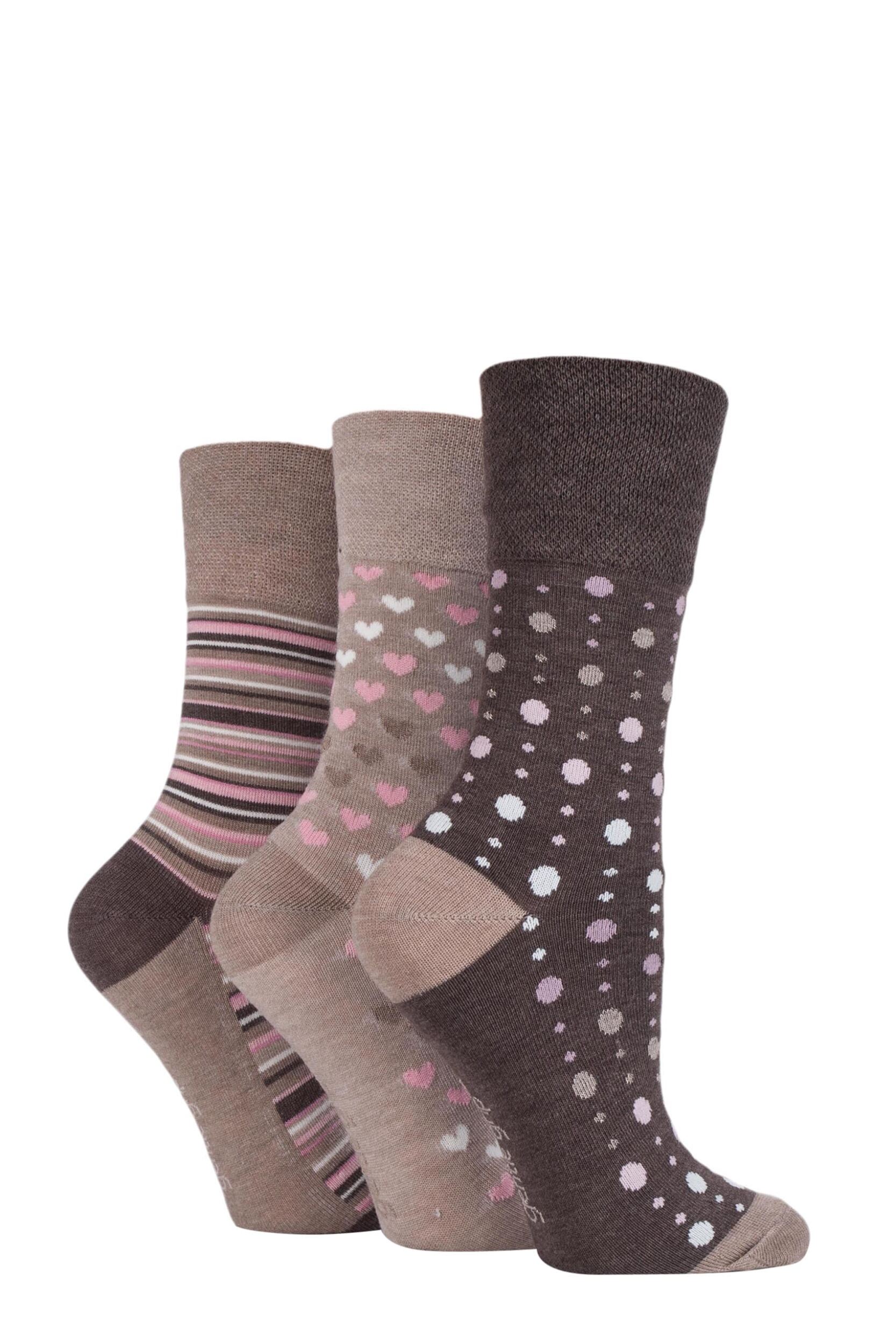 Image of Women's 3 Pair Gentle Grip Patterned Bamboo Socks Neutral 4-8 Ladies