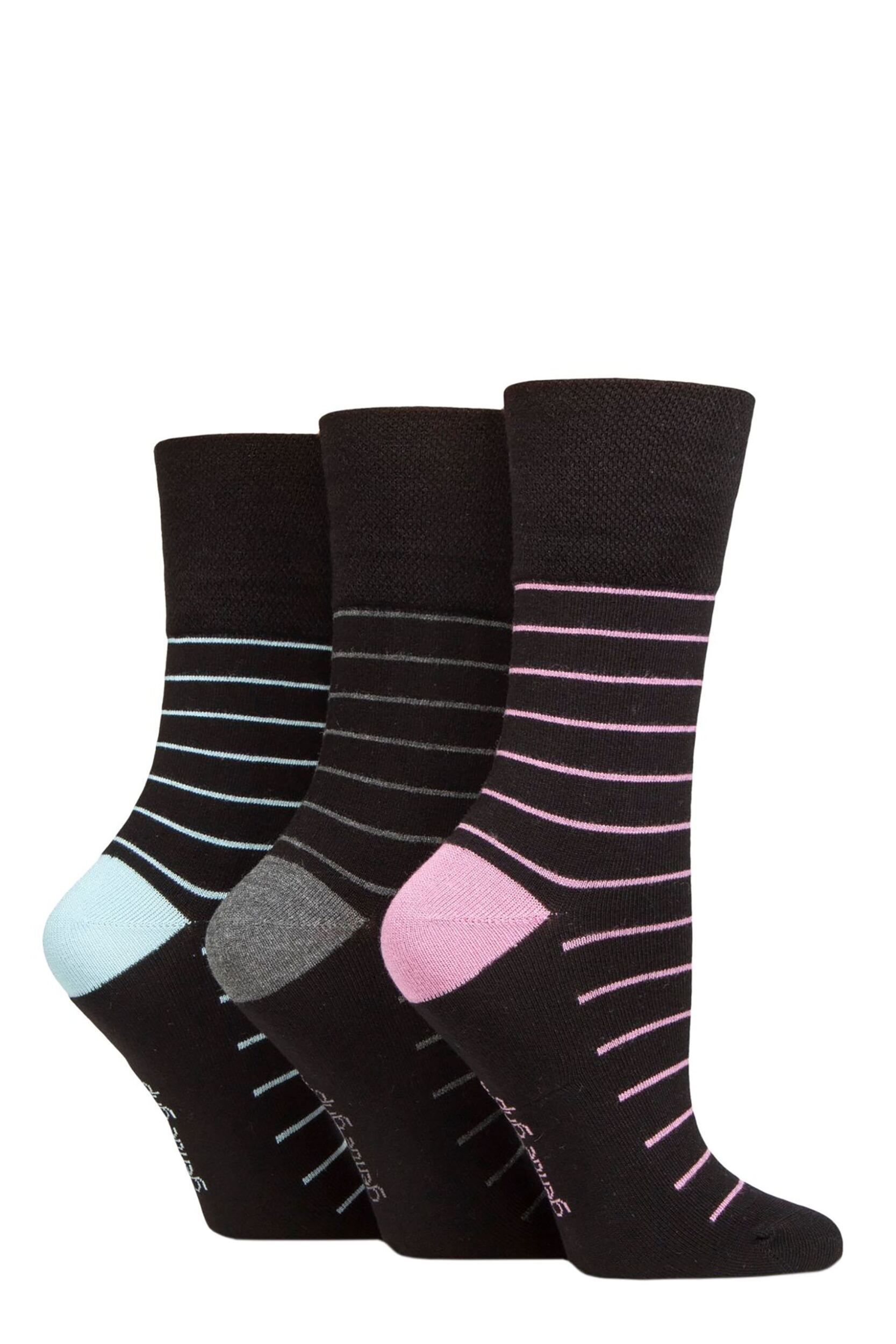 Image of Women's 3 Pair Gentle Grip Patterned Bamboo Socks Minimal Stripe 4-8