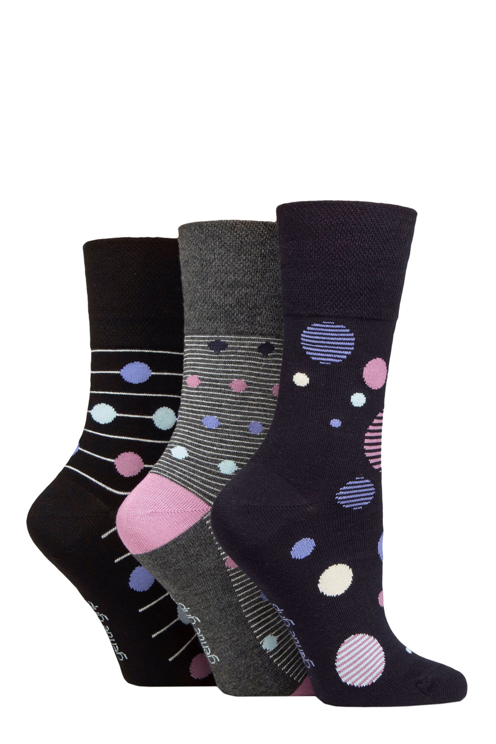 Women's 3 Pair Gentle Grip Patterned Bamboo Socks Orb Horizon 4-8