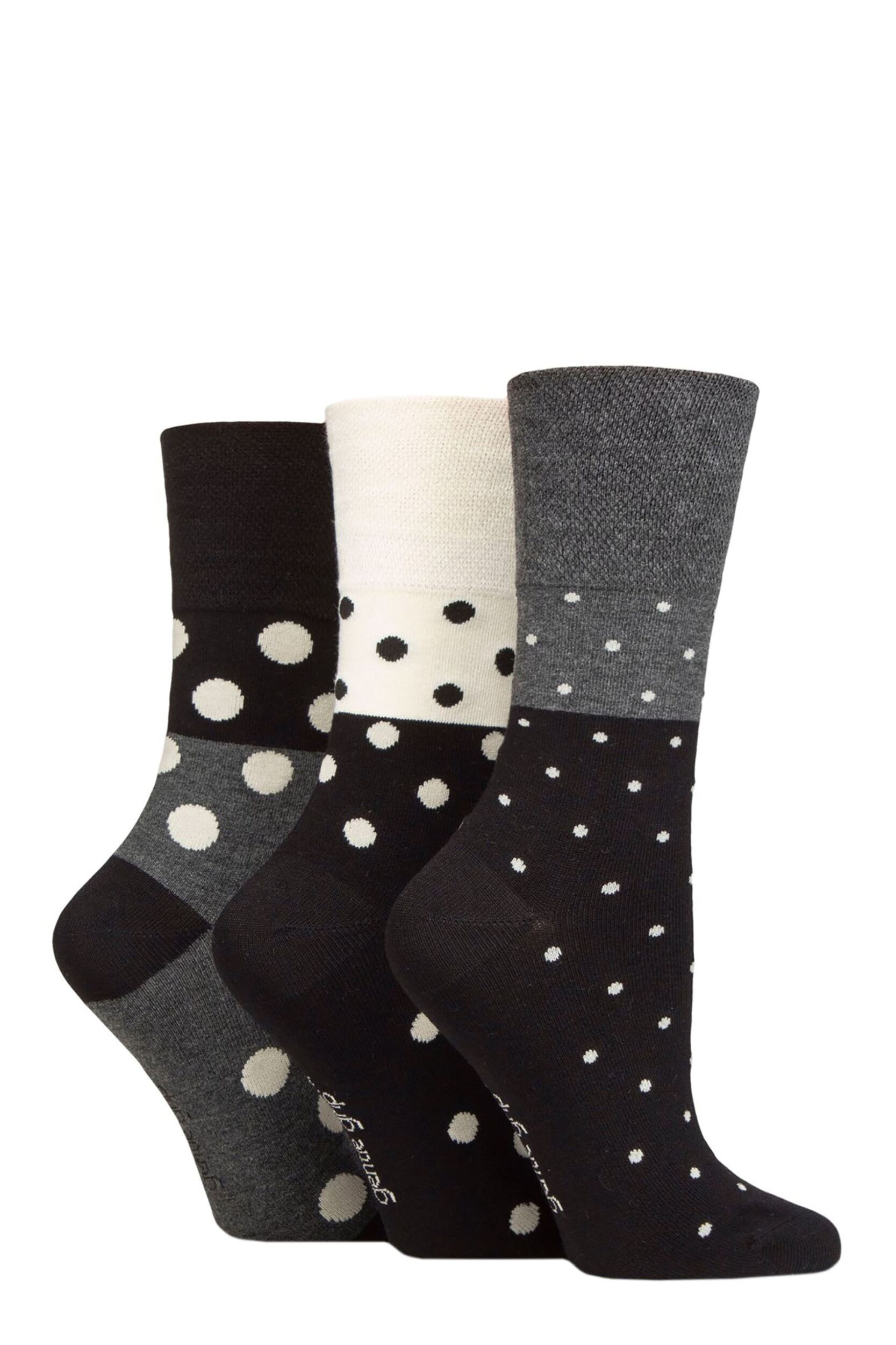 Image of Women's 3 Pair Gentle Grip Patterned Bamboo Socks Mono Spots 4-8