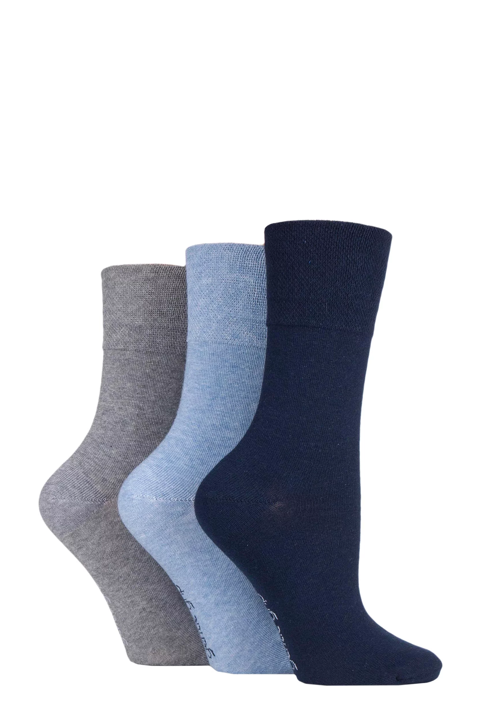 Women's 3 Pair Gentle Grip Plain Cotton Socks Navy / Denim / Light Grey 4-8 Ladies