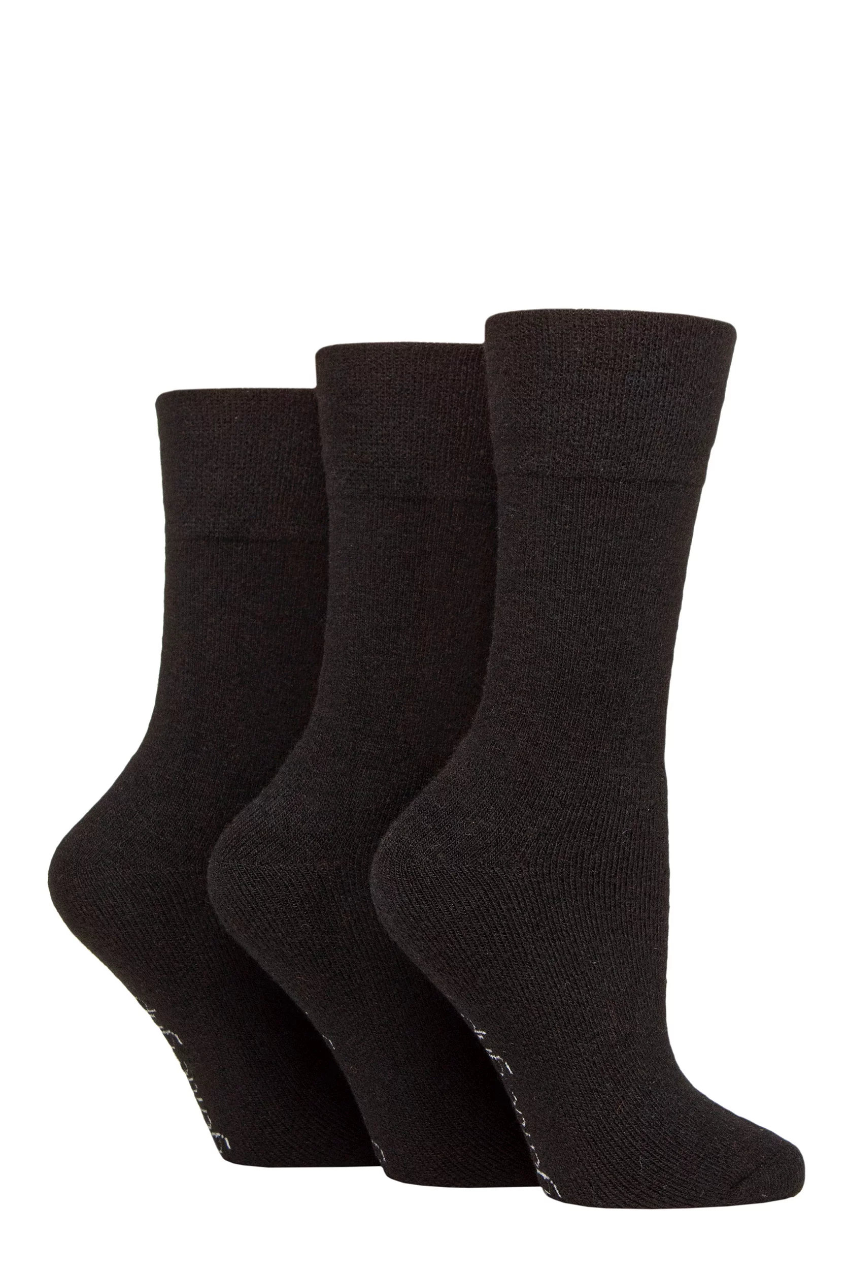 Women's 3 Pair SOCKSHOP Gentle Grip Wool Cushioned Foot Boot Socks Black 4