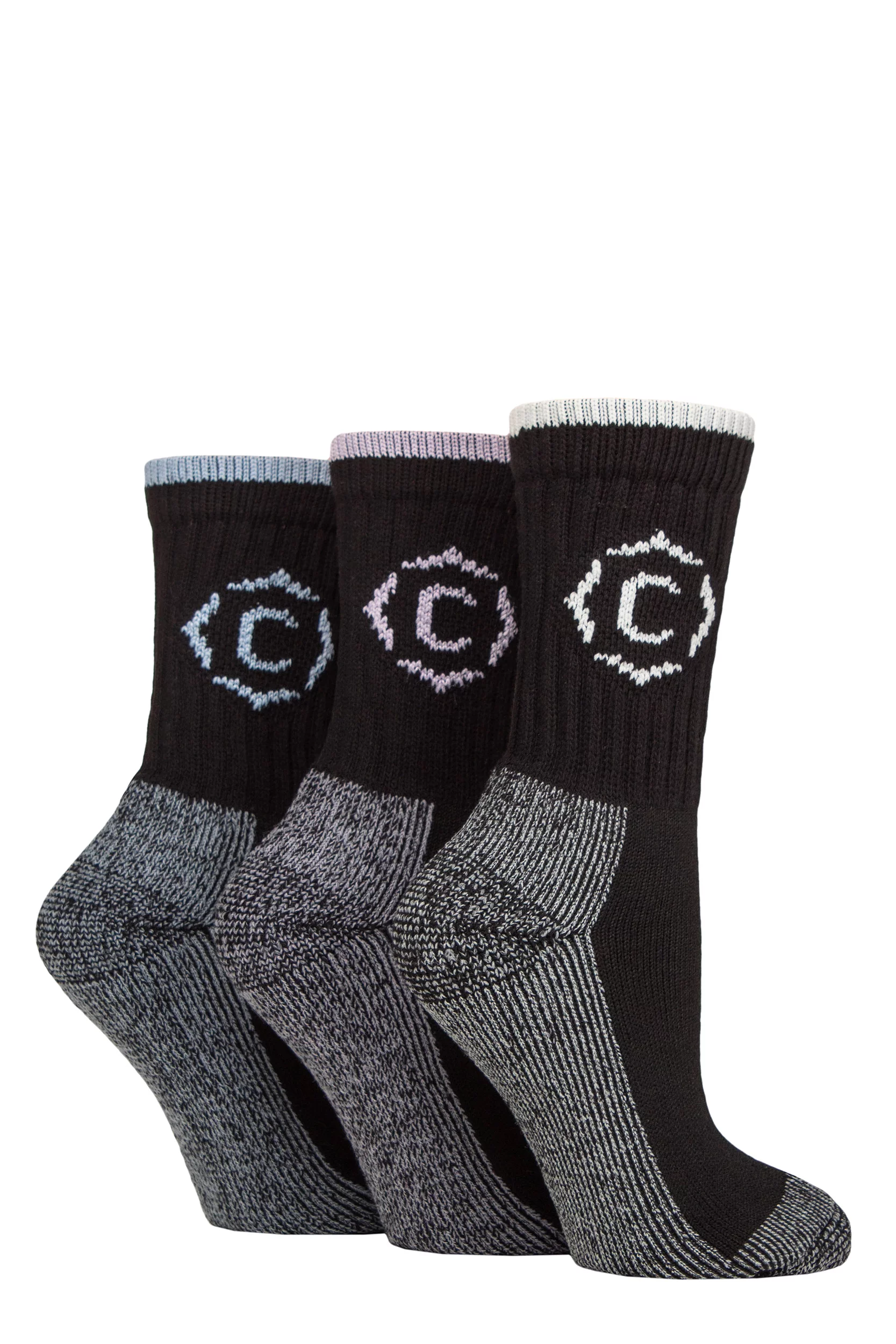 Women's 3 Pair Country Pursuit Gritstone Hiker Cotton Boot Socks Black 4