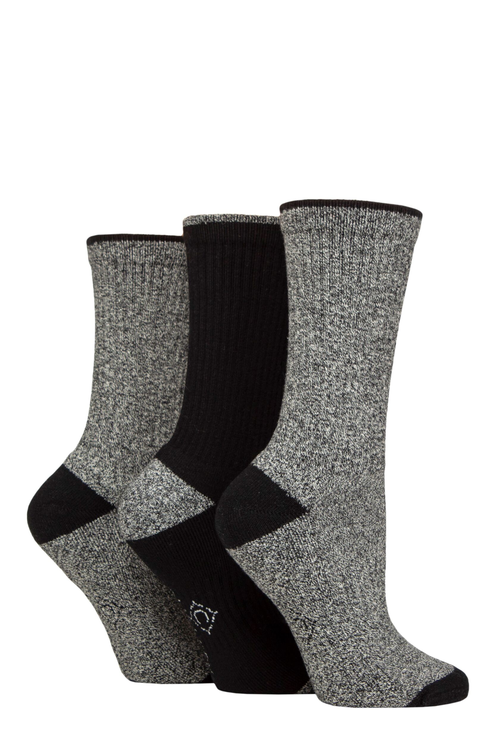 Women's 3 Pair Country Pursuit Water Repellent Cotton Boot Socks Black / Grey 4-8