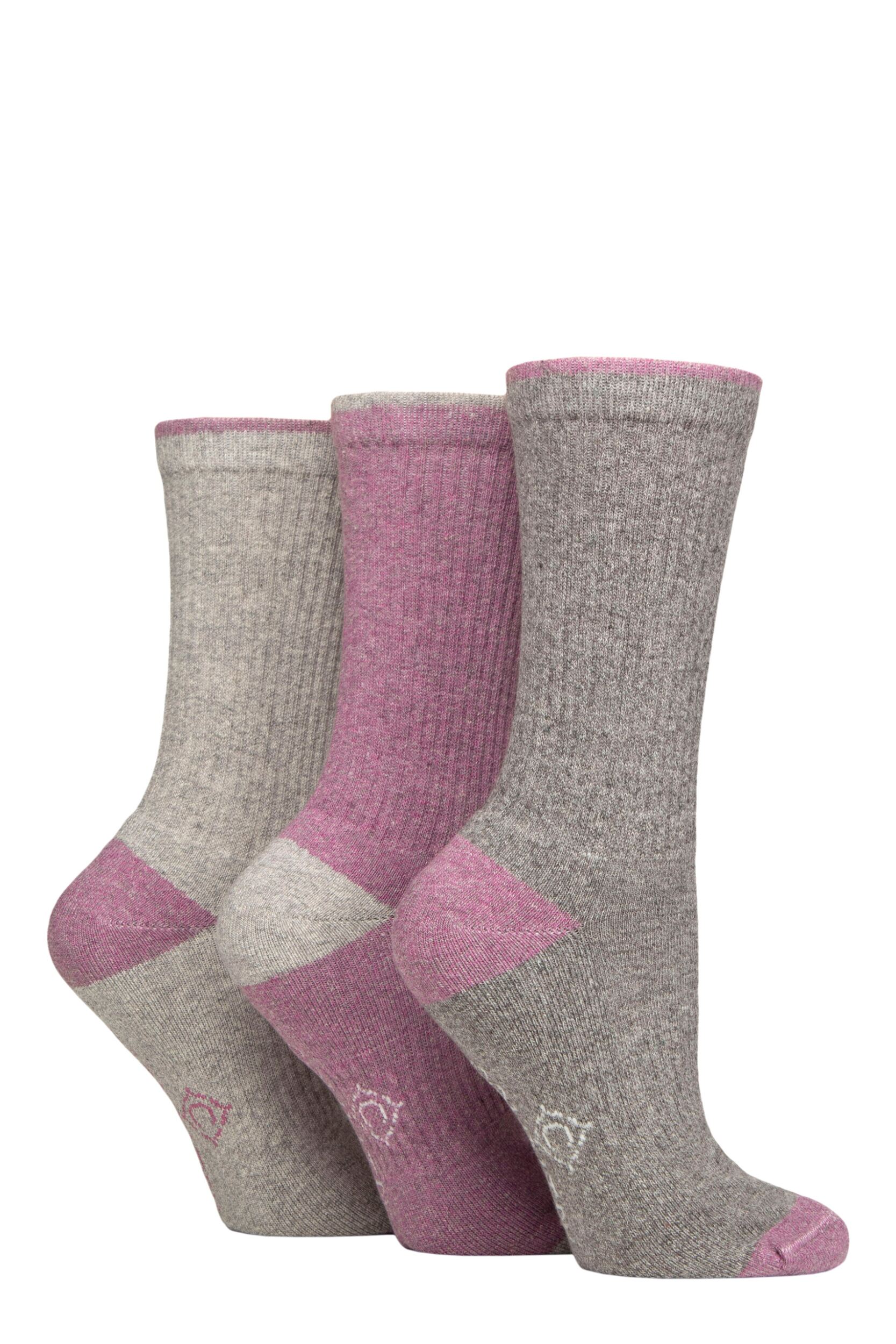 Women's 3 Pair Country Pursuit Water Repellent Cotton Boot Socks Grey / Pink 4-8