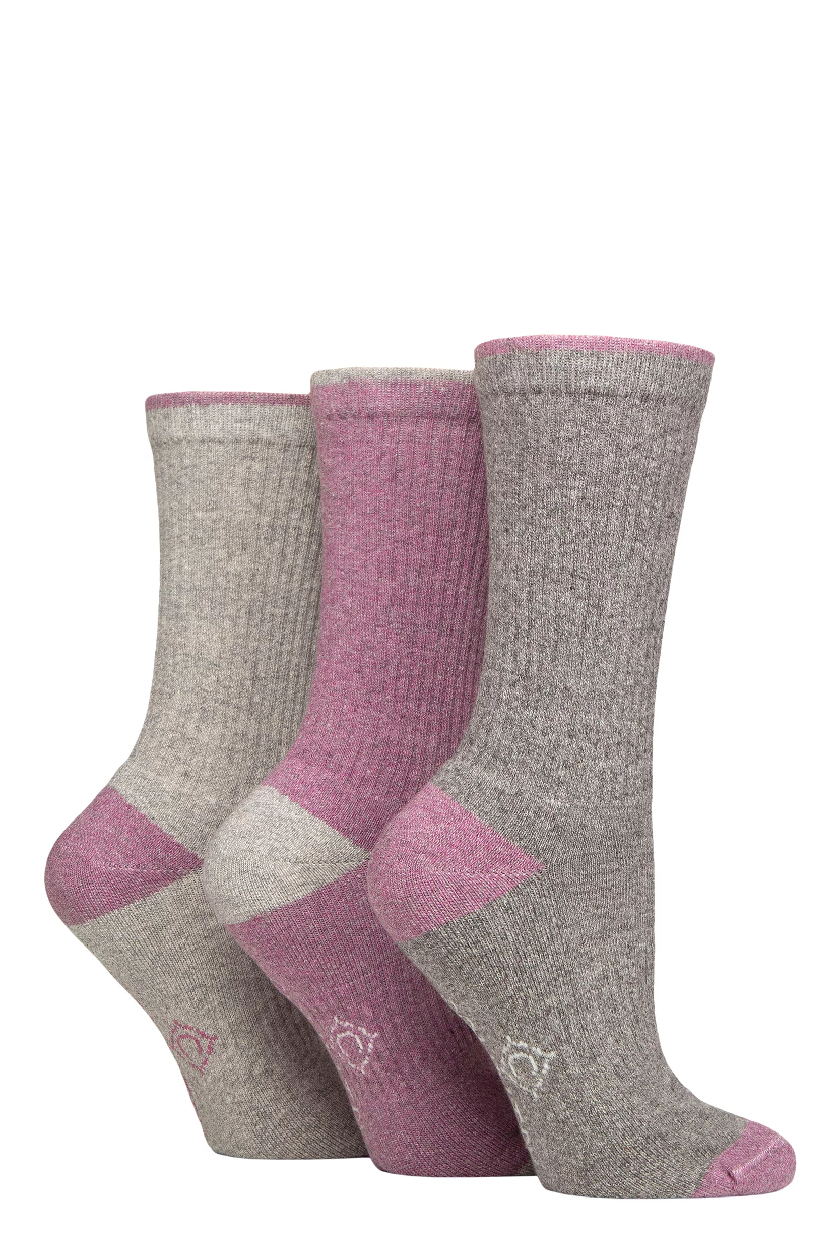 Women's 3 Pair Country Pursuit Water Repellent Cotton Boot Socks Grey / Pink 4