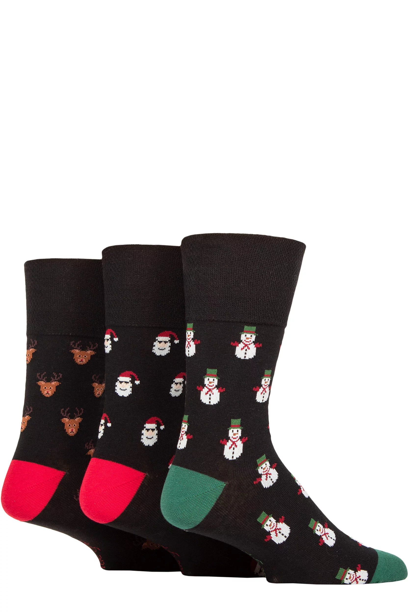 Mens 3 Pair SOCKSHOP Gentle Grip Cotton Christmas Socks Reindeer / Snowman / Santa 6