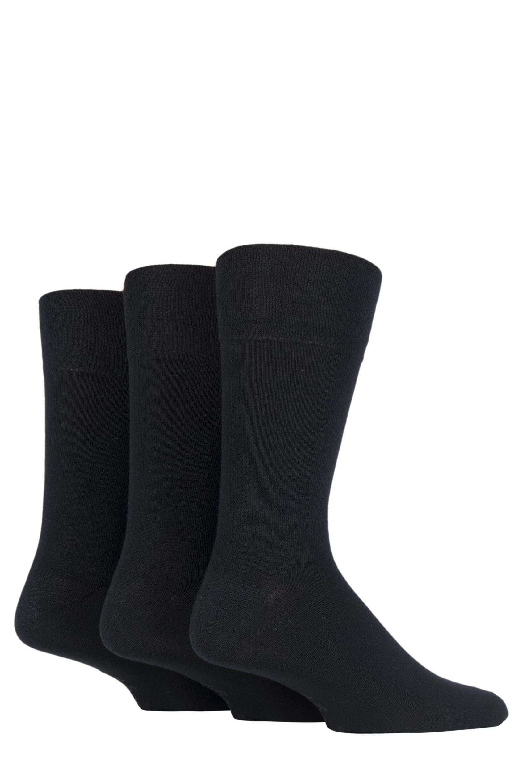 Image of 3 Pair Black Plain Socks Mens - Gentle Grip