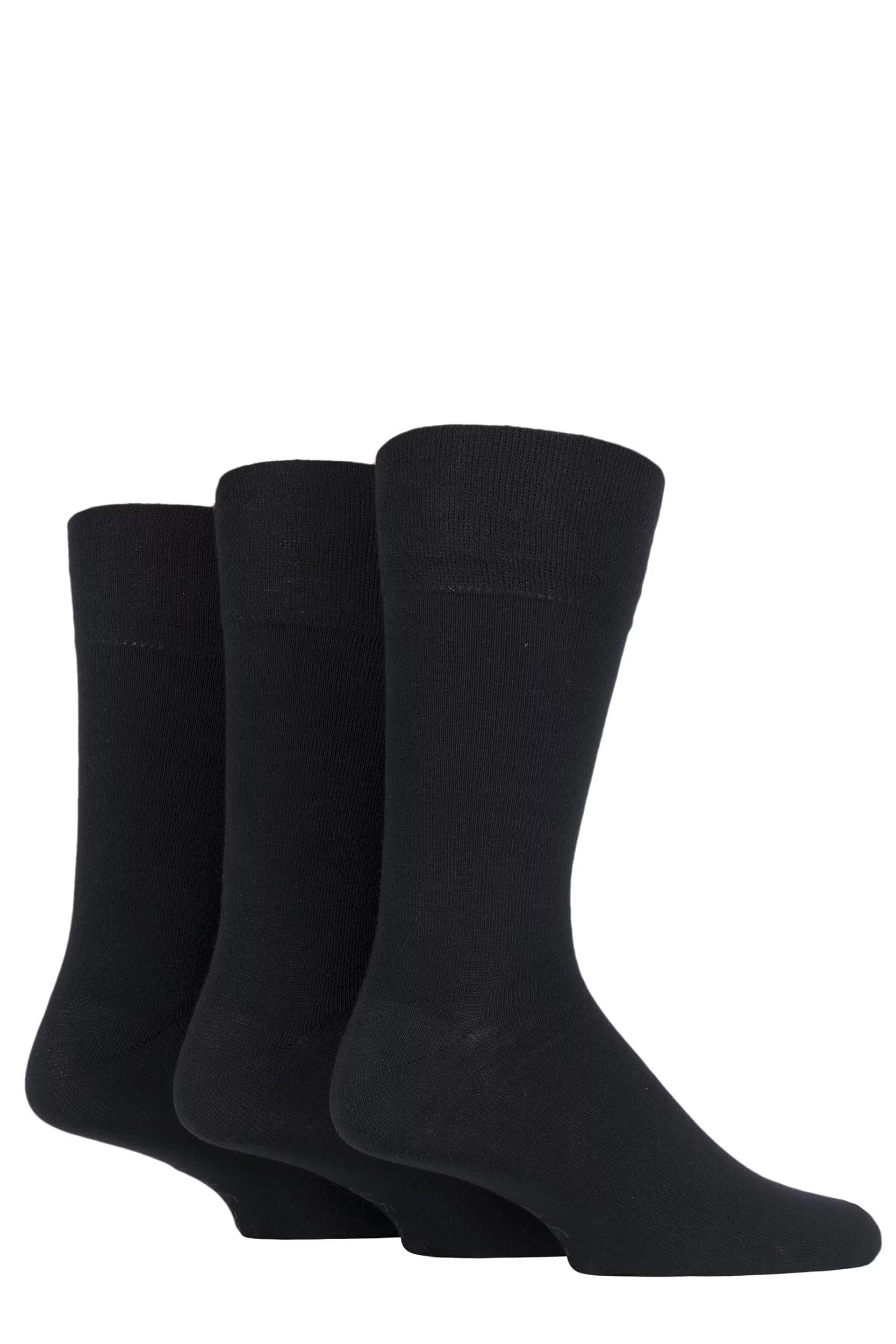 3 Pair Black Plain Socks Men's 6-11 Mens - Gentle Grip