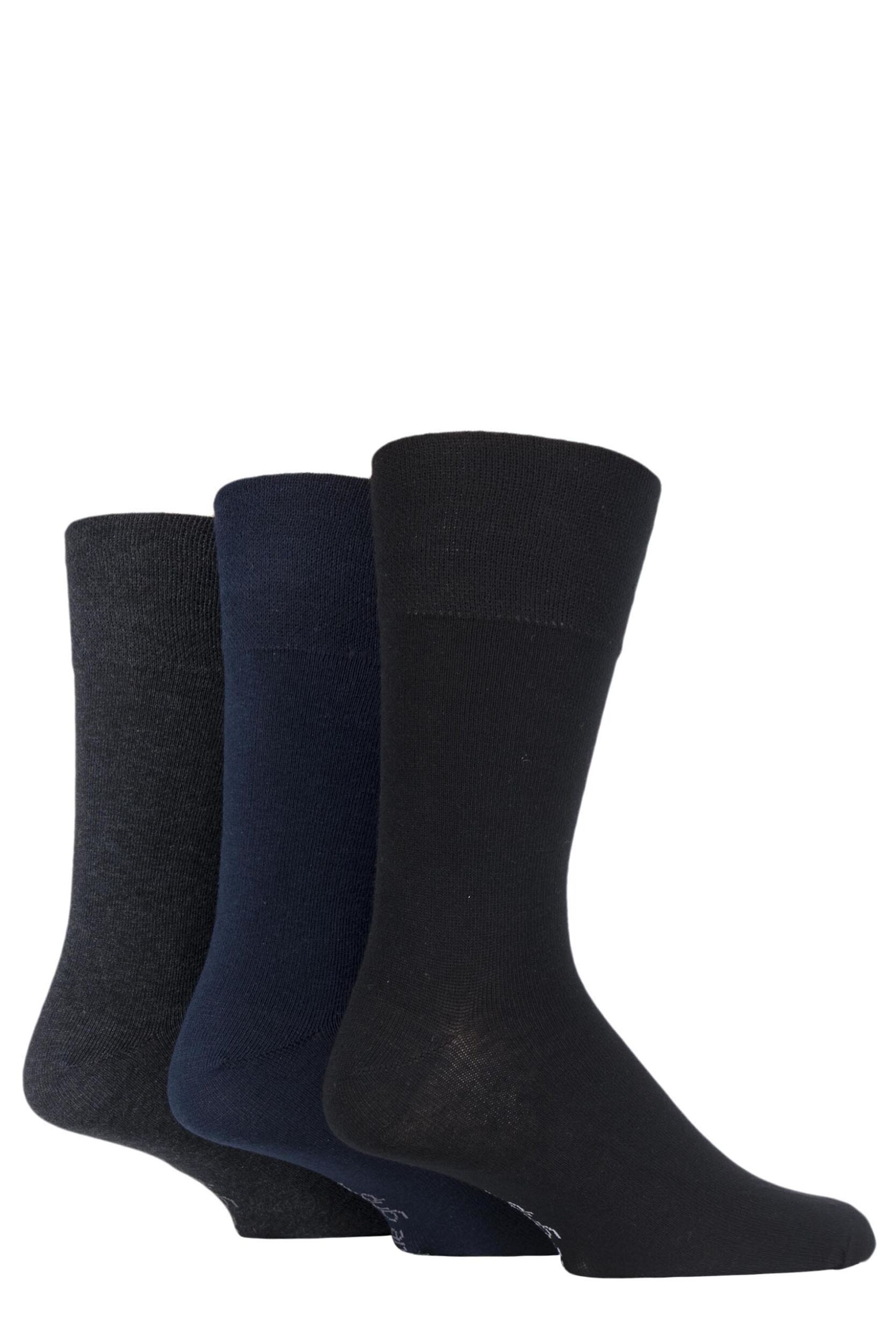 3 Pair Black / Navy / Grey Plain Socks Men's 6-11 Mens - Gentle Grip