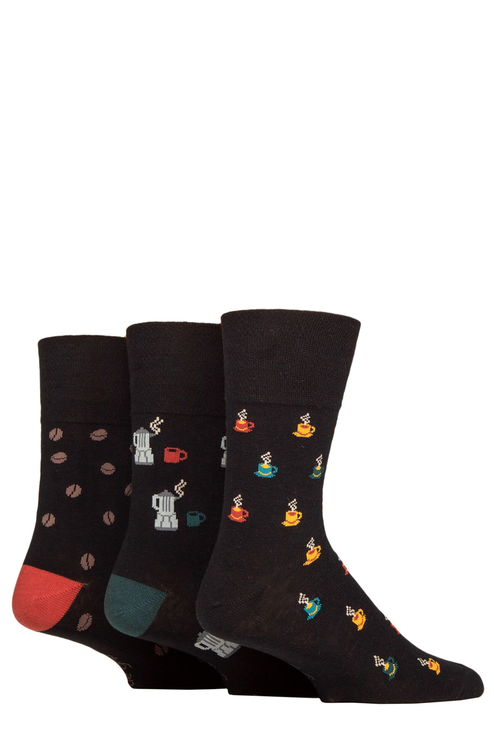 Mens 3 Pair Gentle Grip Fun Feet Socks Coffee 6-11 Mens