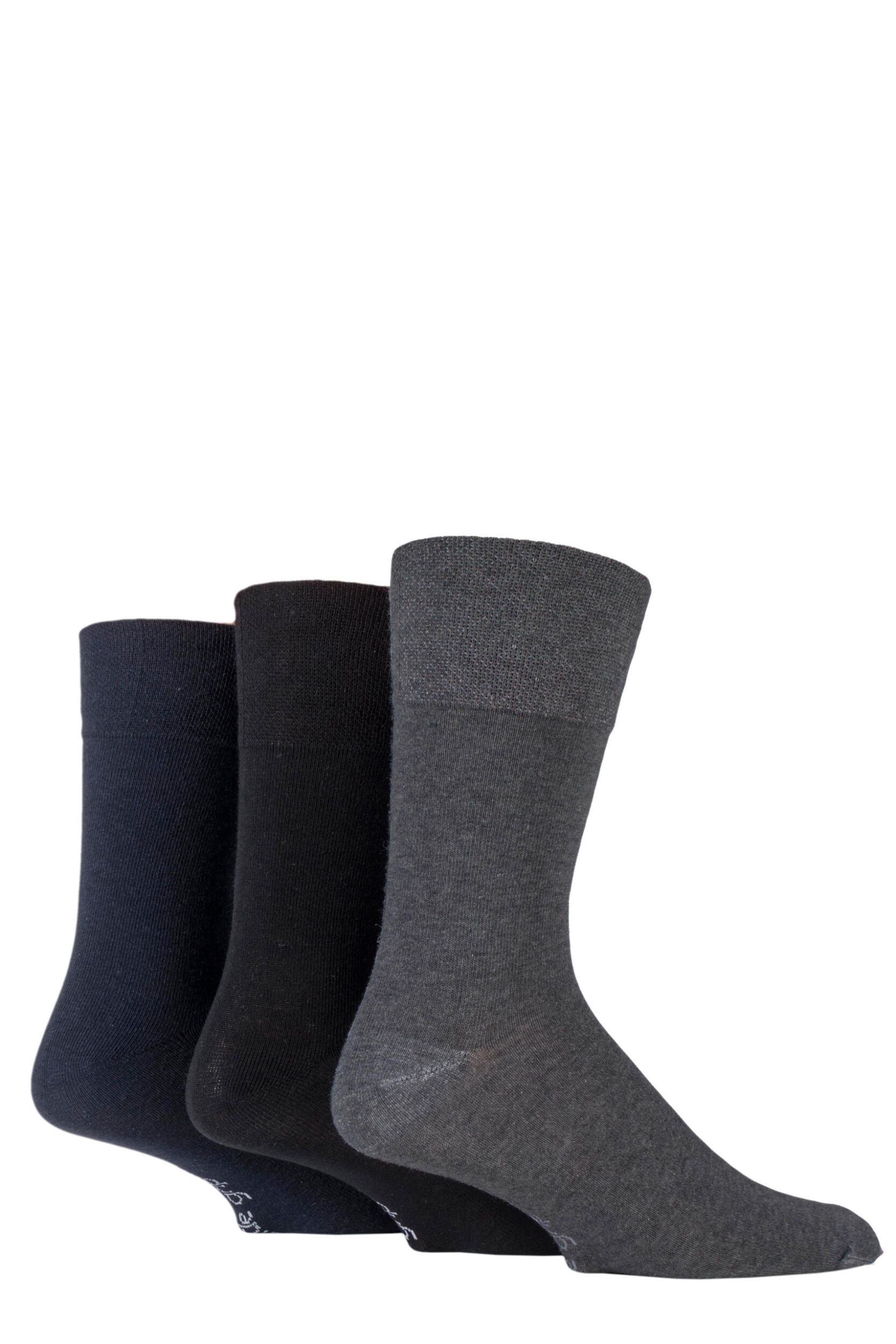 3 Pair Black / Navy / Grey Plain Socks Men's 12-14 Mens - Gentle Grip