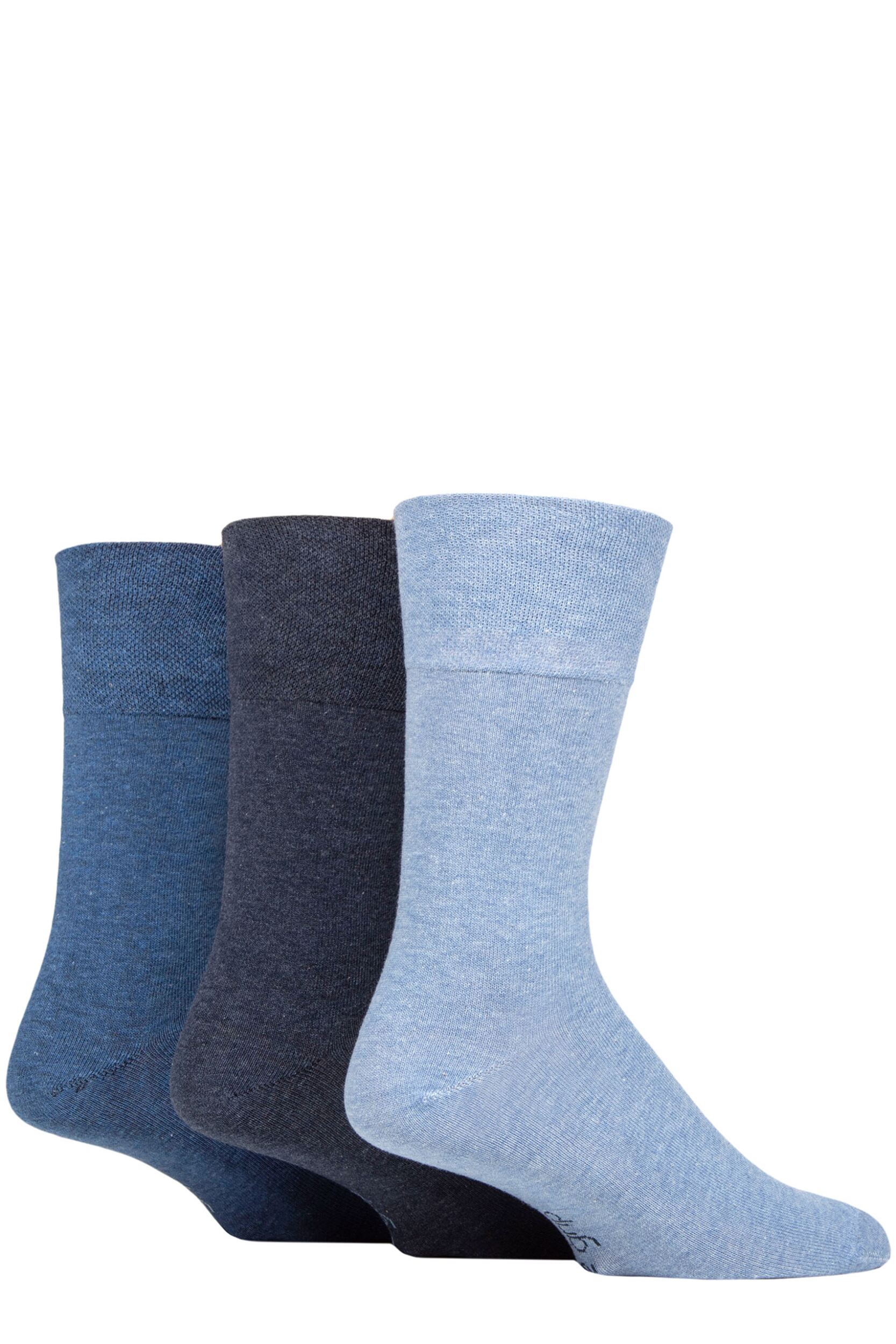 Image of 3 Pair Blues Plain Cotton Socks Mens - Gentle Grip