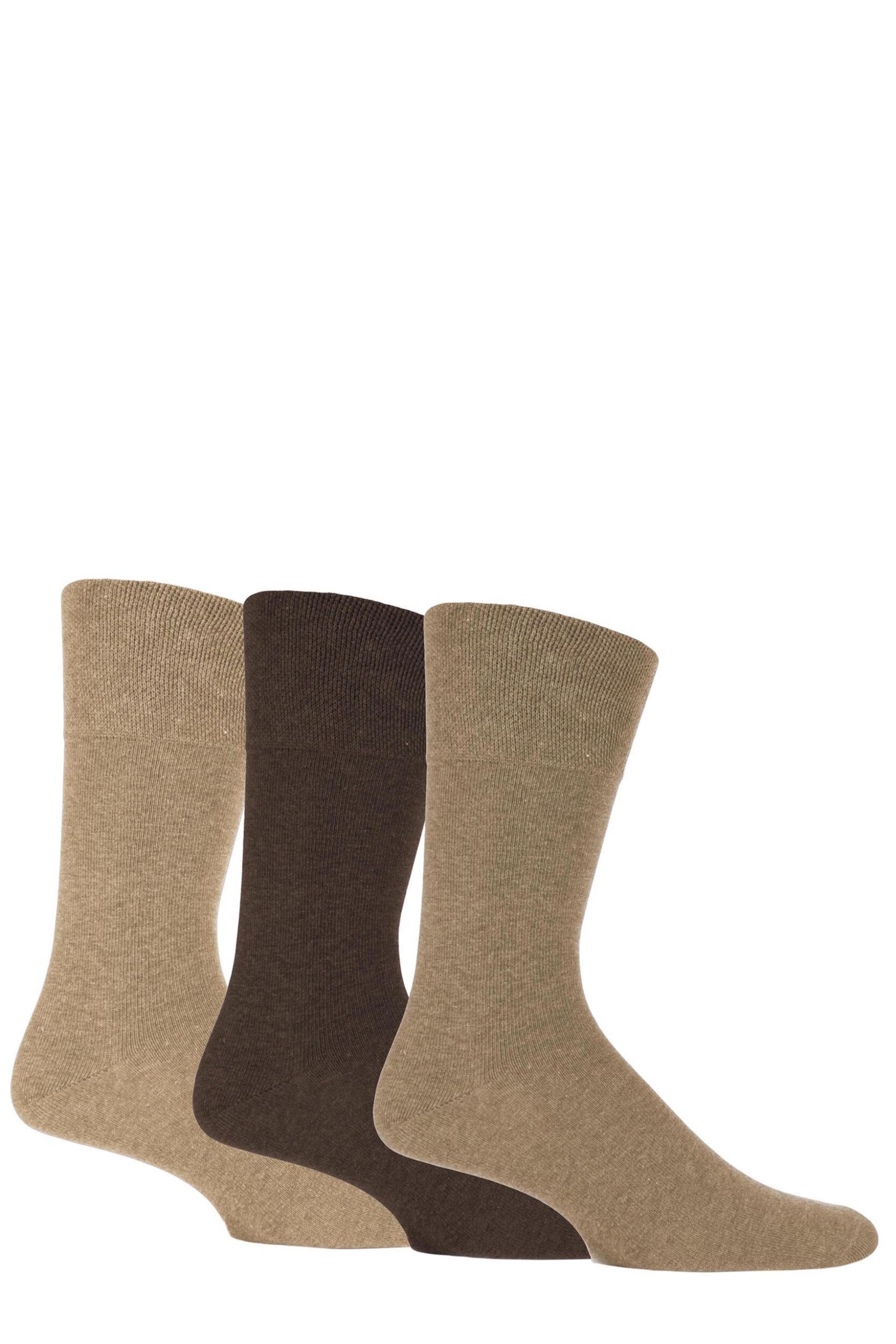 Image of 3 Pair Browns Plain Cotton Socks Mens - Gentle Grip
