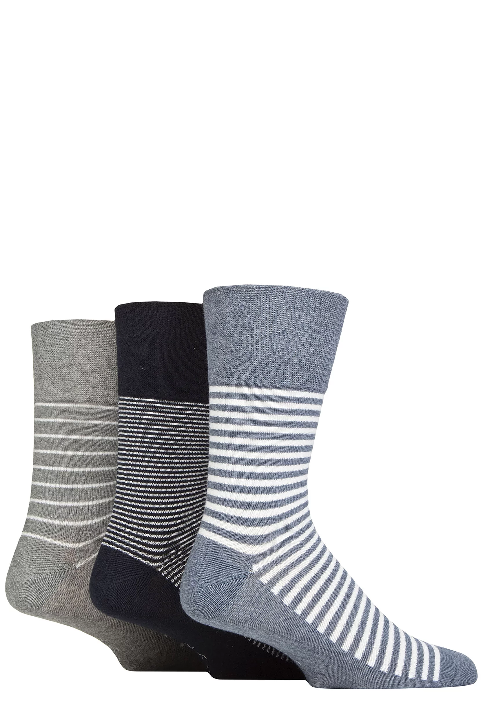 Mens 3 Pair SOCKSHOP Gentle Grip Cotton Holiday Socks Navy / Denim Melange Stripe 6