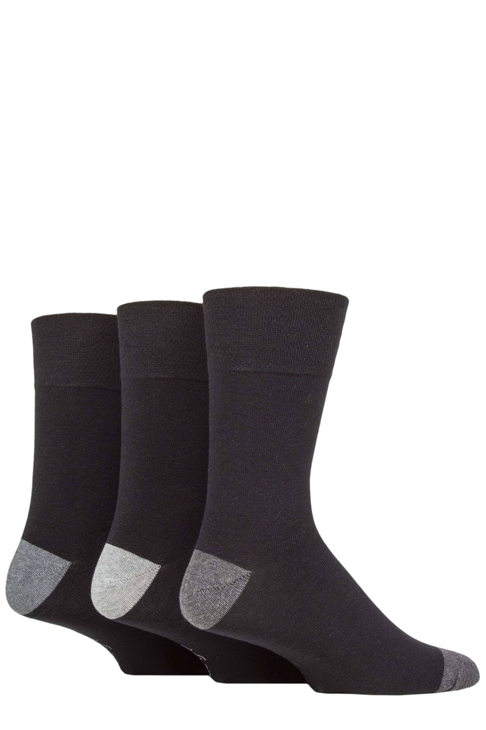 Mens 3 Pair Gentle Grip Cotton Argyle Patterned and Striped Socks Contrast Heel and Toe Black 6-11